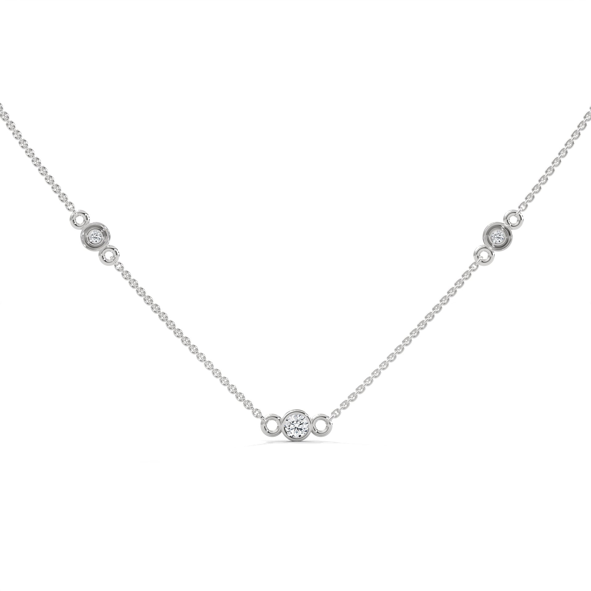 Celestial Harmony: 14K Gold Bezel-Set Diamond Station Necklace