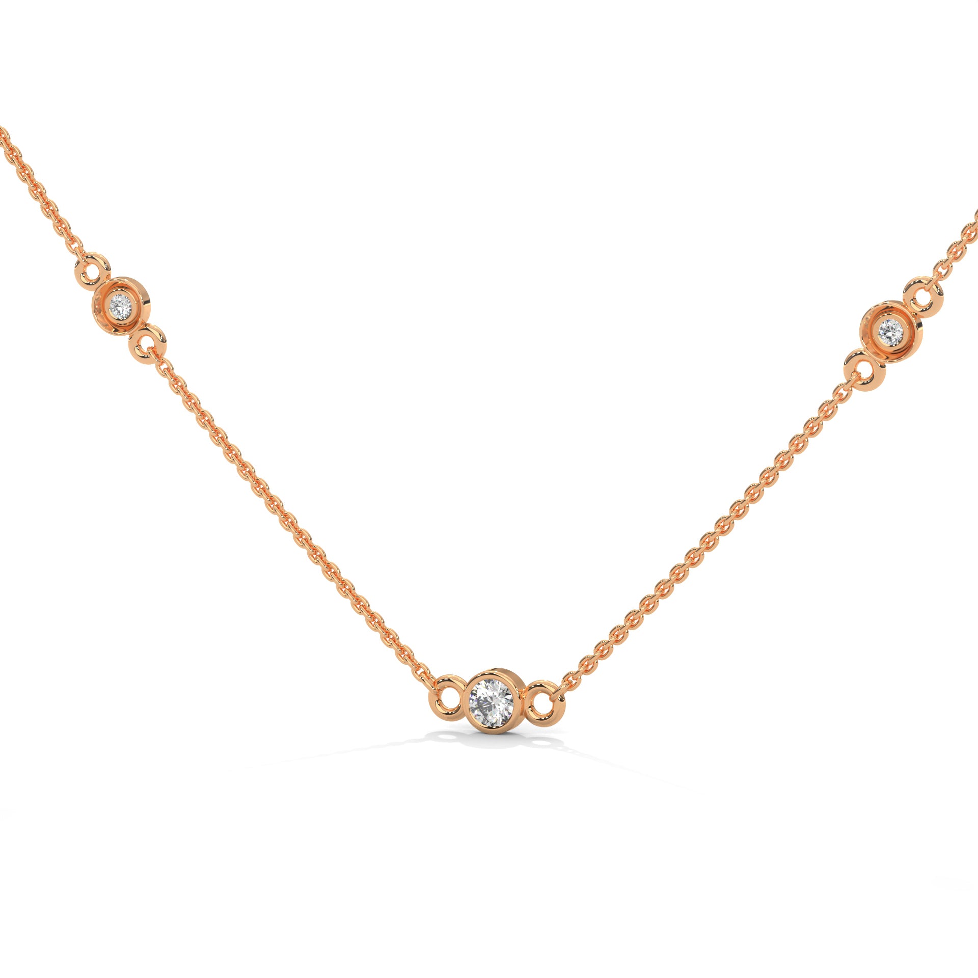 Celestial Harmony: 14K Gold Bezel-Set Diamond Station Necklace