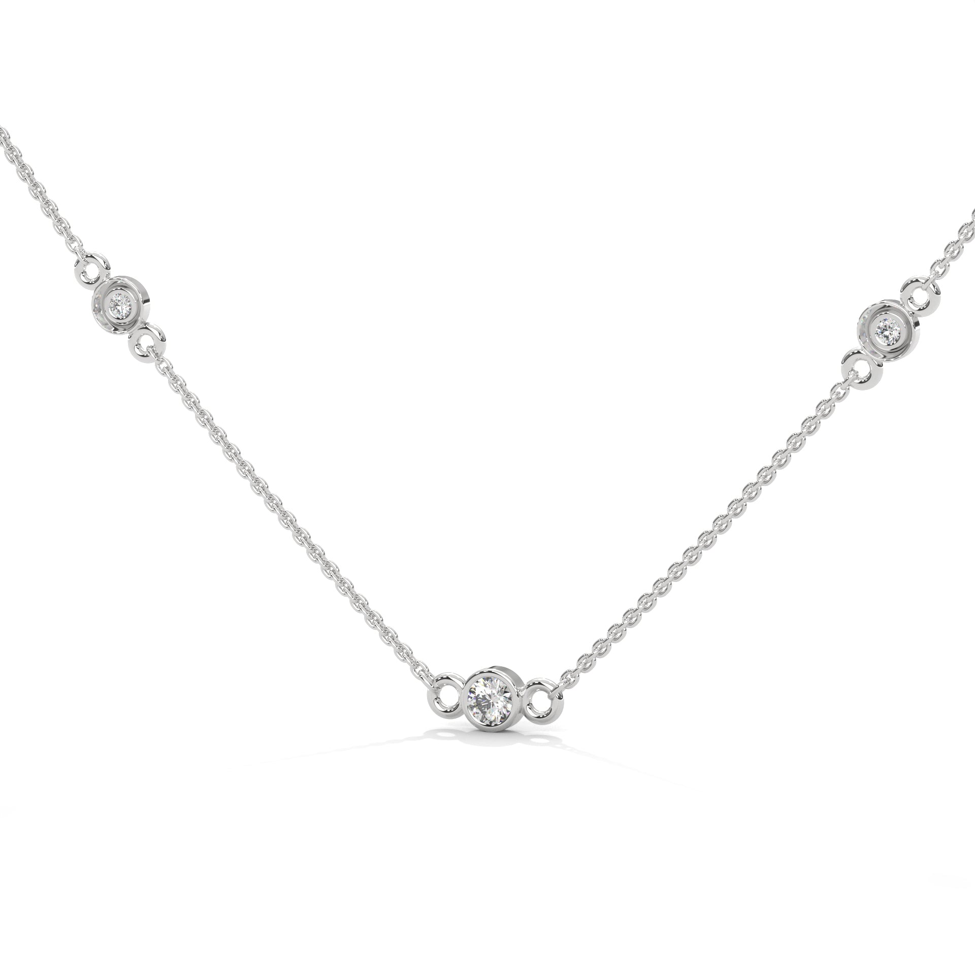 Celestial Harmony: 14K Gold Bezel-Set Diamond Station Necklace
