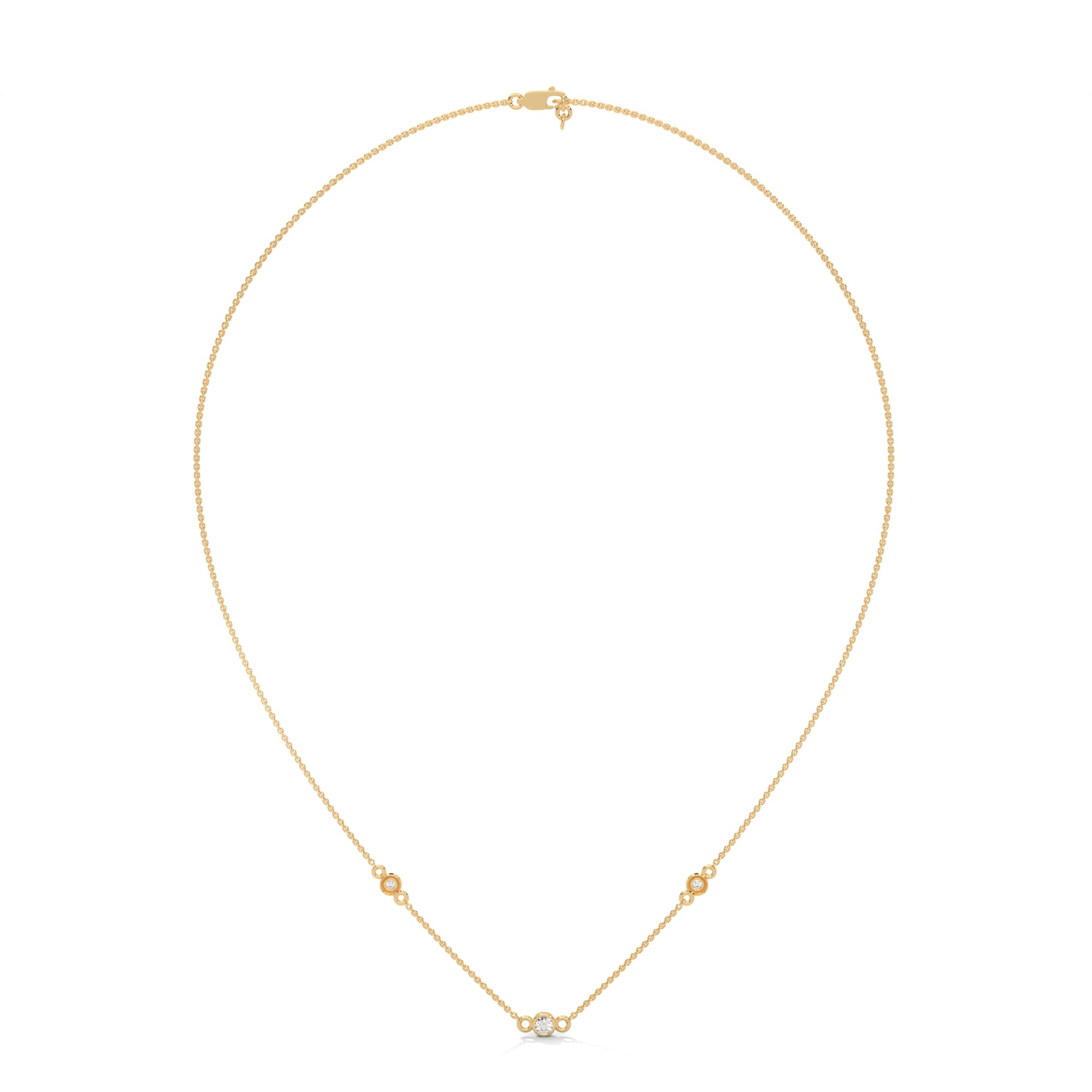 Celestial Harmony: 14K Gold Bezel-Set Diamond Station Necklace