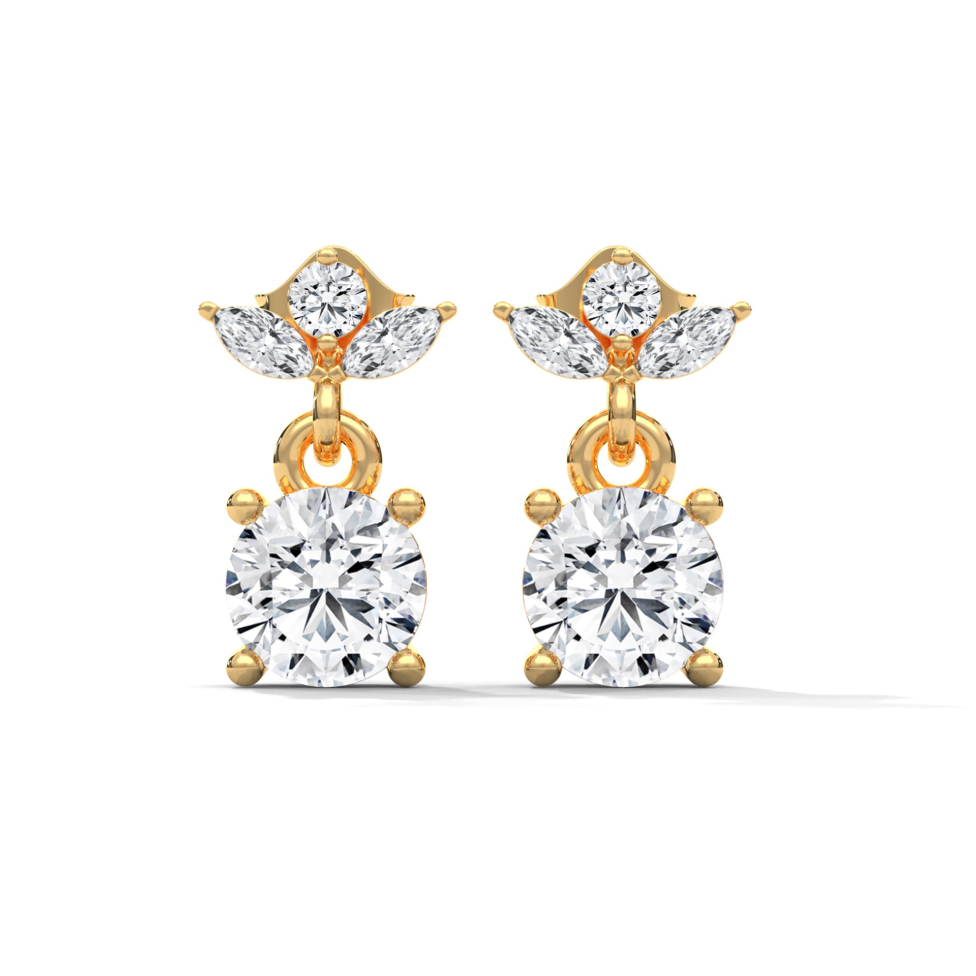 Elegant Floral Drop Diamond Earrings in 14K & 18K Gold | 1.11 CTW