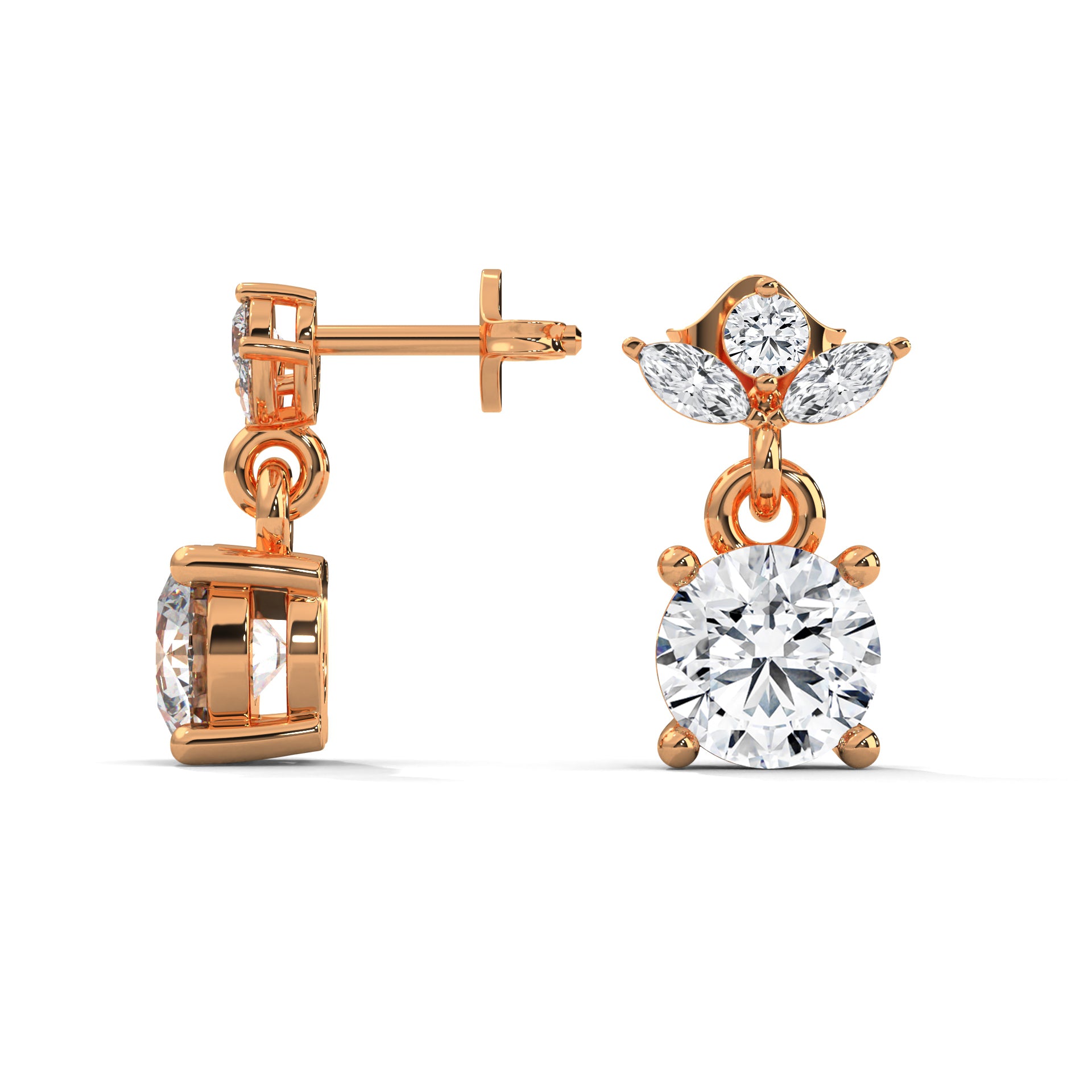 Elegant Floral Drop Diamond Earrings in 14K & 18K Gold | 1.11 CTW