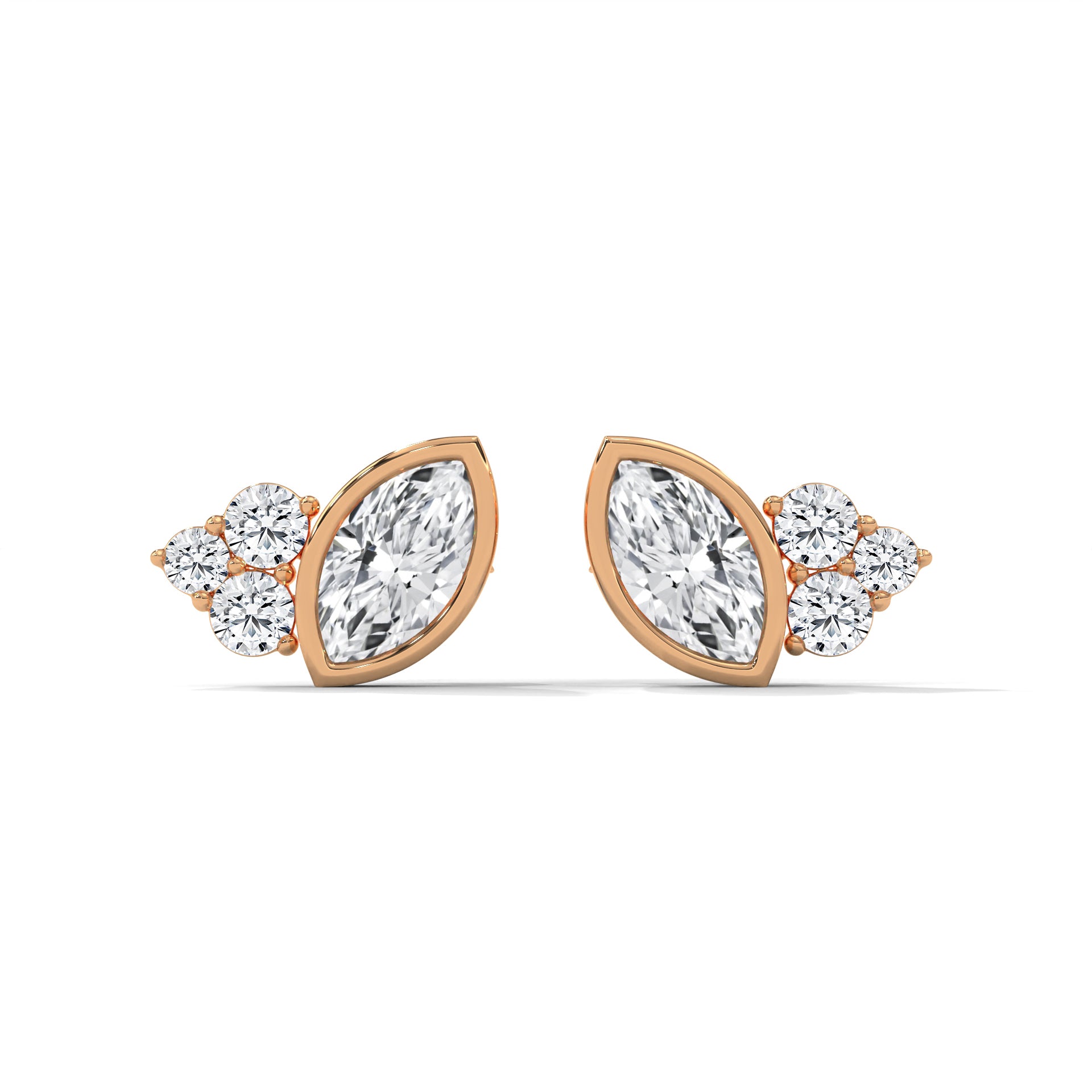 Modern Marquise Cluster E VS1 Diamond Stud Earrings in 14K & 18K Gold| 0.50 CTW