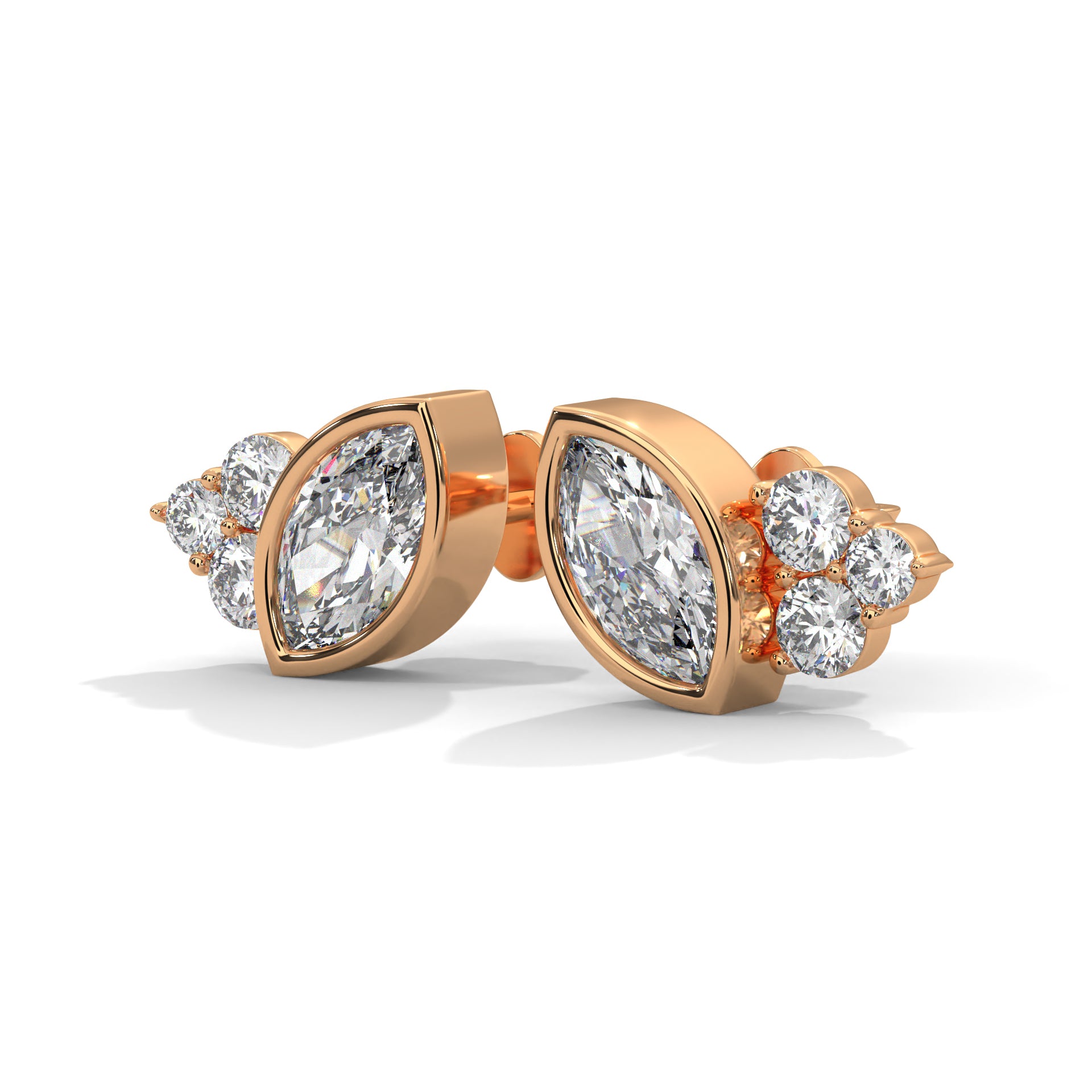 Modern Marquise Cluster E VS1 Diamond Stud Earrings in 14K & 18K Gold| 0.50 CTW