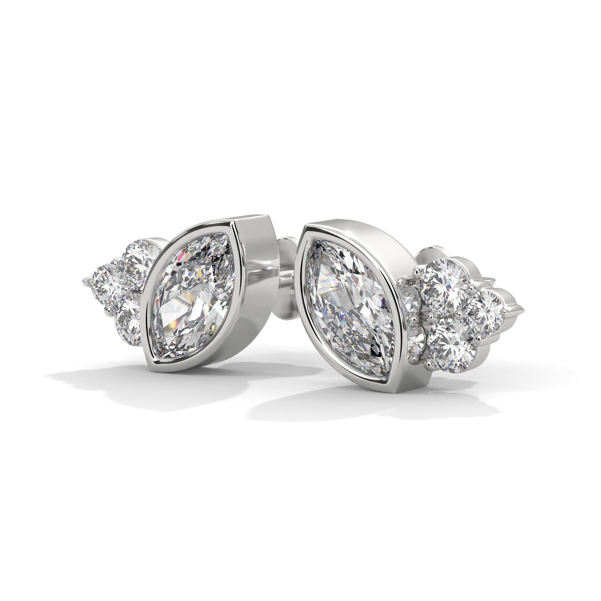 Modern Marquise Cluster E VS1 Diamond Stud Earrings in 14K & 18K Gold| 0.50 CTW