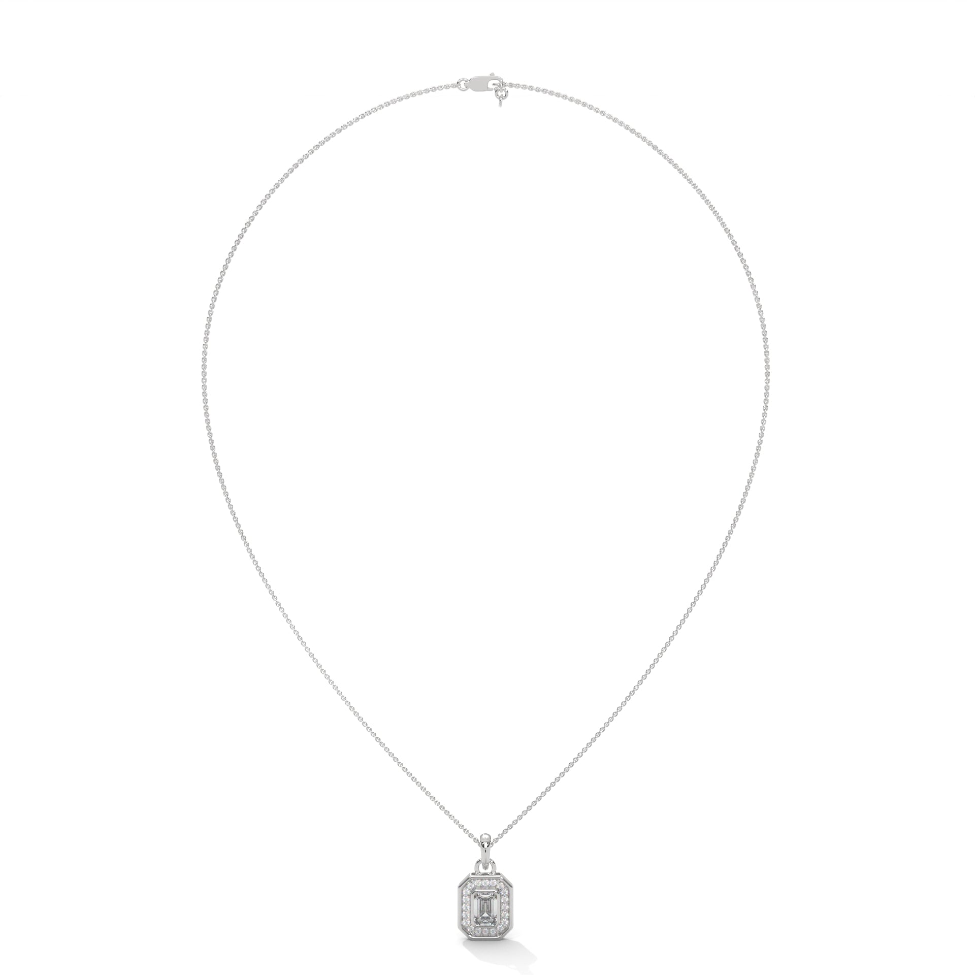 Imperial Elegance: 14K Gold Emerald-Cut Diamond Halo Pendant Necklace | 0.95 CTW