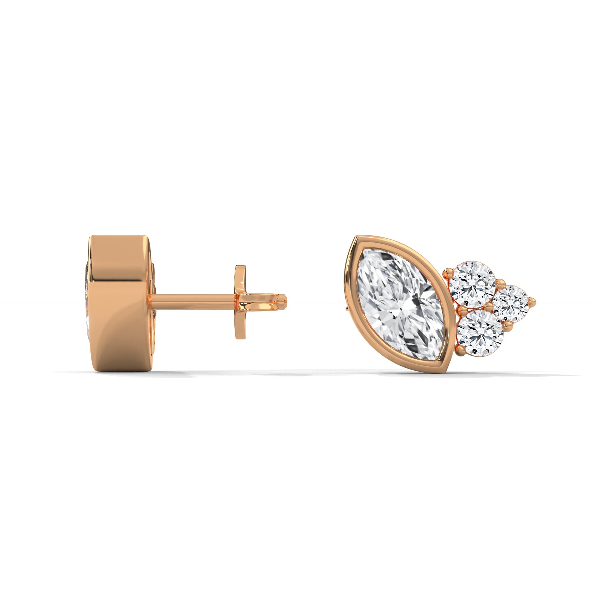 Modern Marquise Cluster E VS1 Diamond Stud Earrings in 14K & 18K Gold| 0.50 CTW
