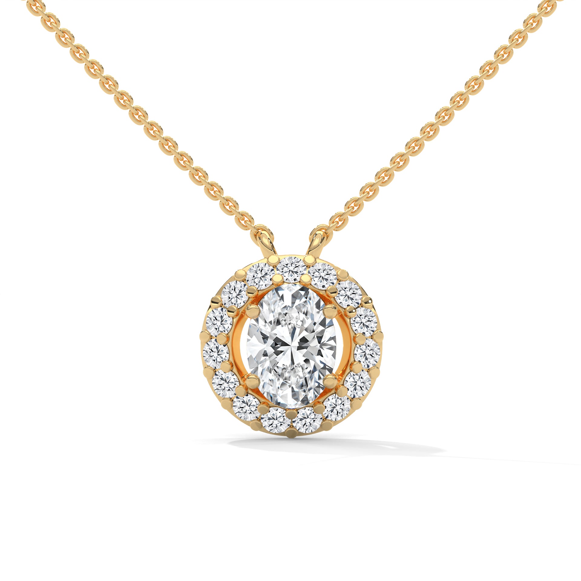 Eternal Glow: 14K Gold 0.75CT Oval-Cut Diamond Halo Pendant Necklace
