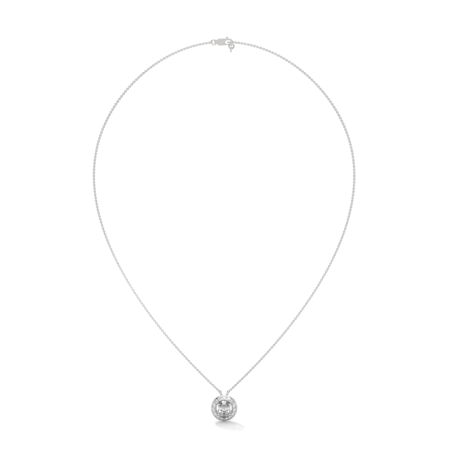 Eternal Glow: 14K Gold 0.75CT Oval-Cut Diamond Halo Pendant Necklace