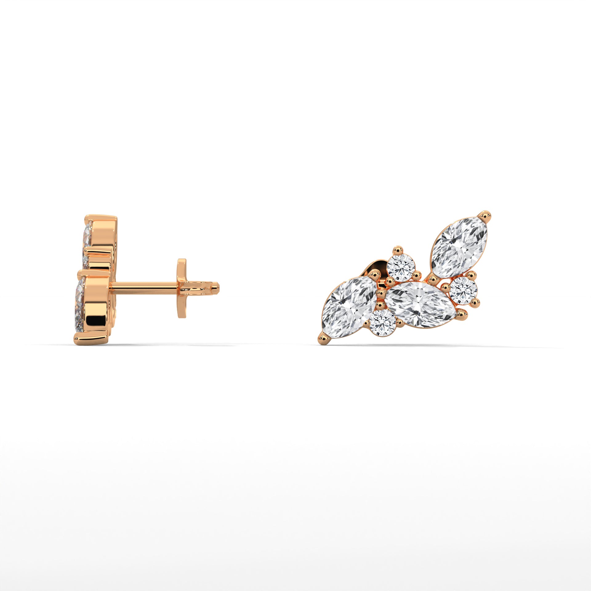 Bat-Inspired Marquise Diamond Stud Earrings in 14K & 18K Gold | 0.50 CTW | E VS1