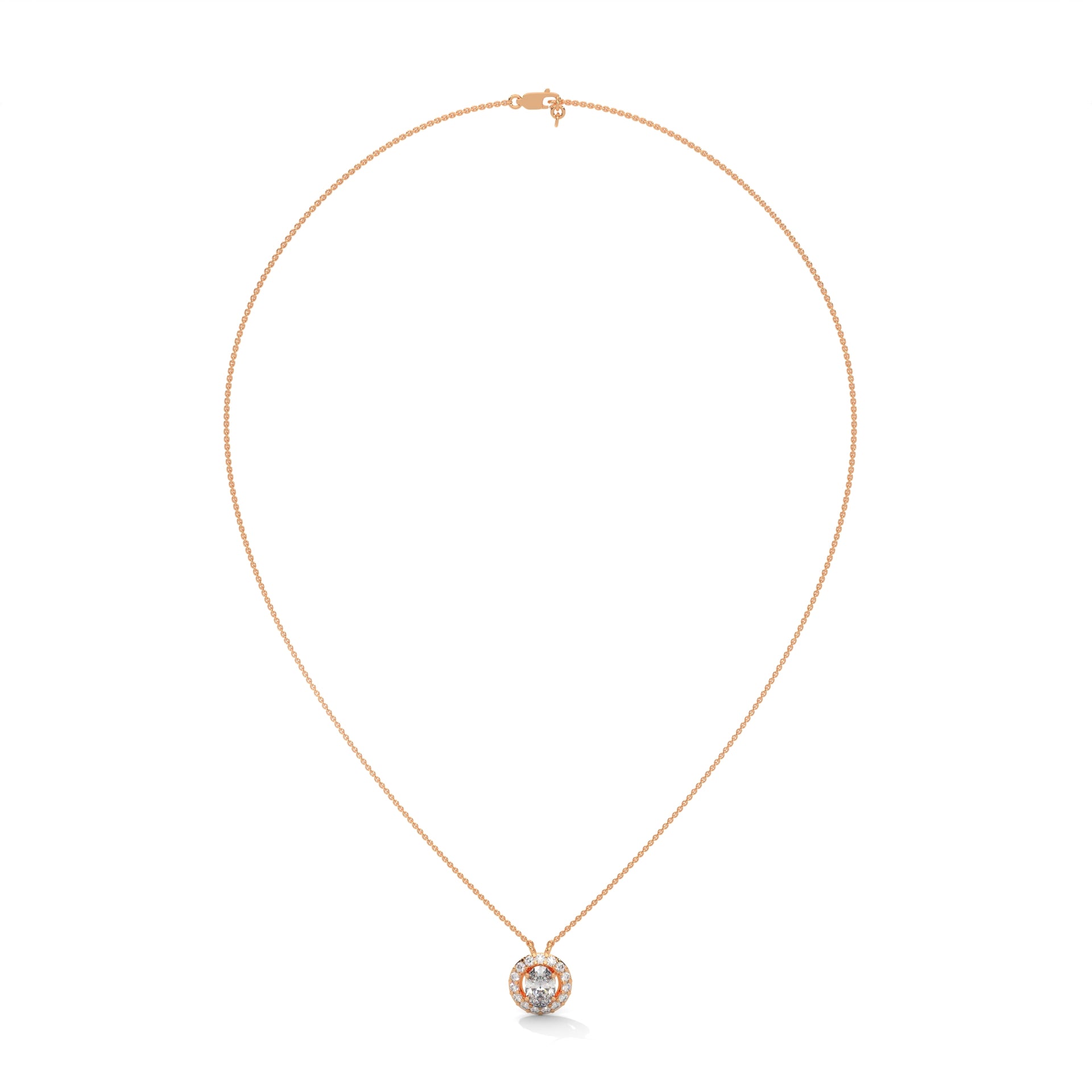 Eternal Glow: 14K Gold 0.75CT Oval-Cut Diamond Halo Pendant Necklace