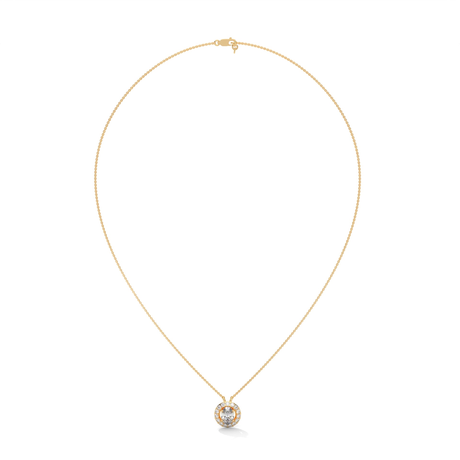 Eternal Glow: 14K Gold 0.75CT Oval-Cut Diamond Halo Pendant Necklace
