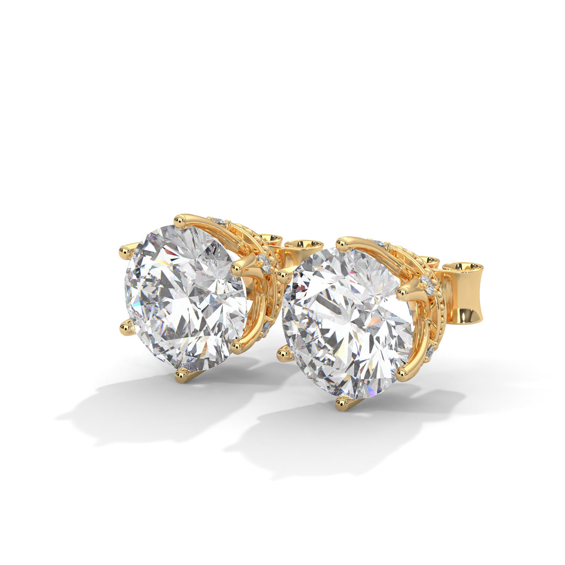 Classic Round-Cut Halo Diamond Stud Earrings in 14K Gold | 2-6 CTW