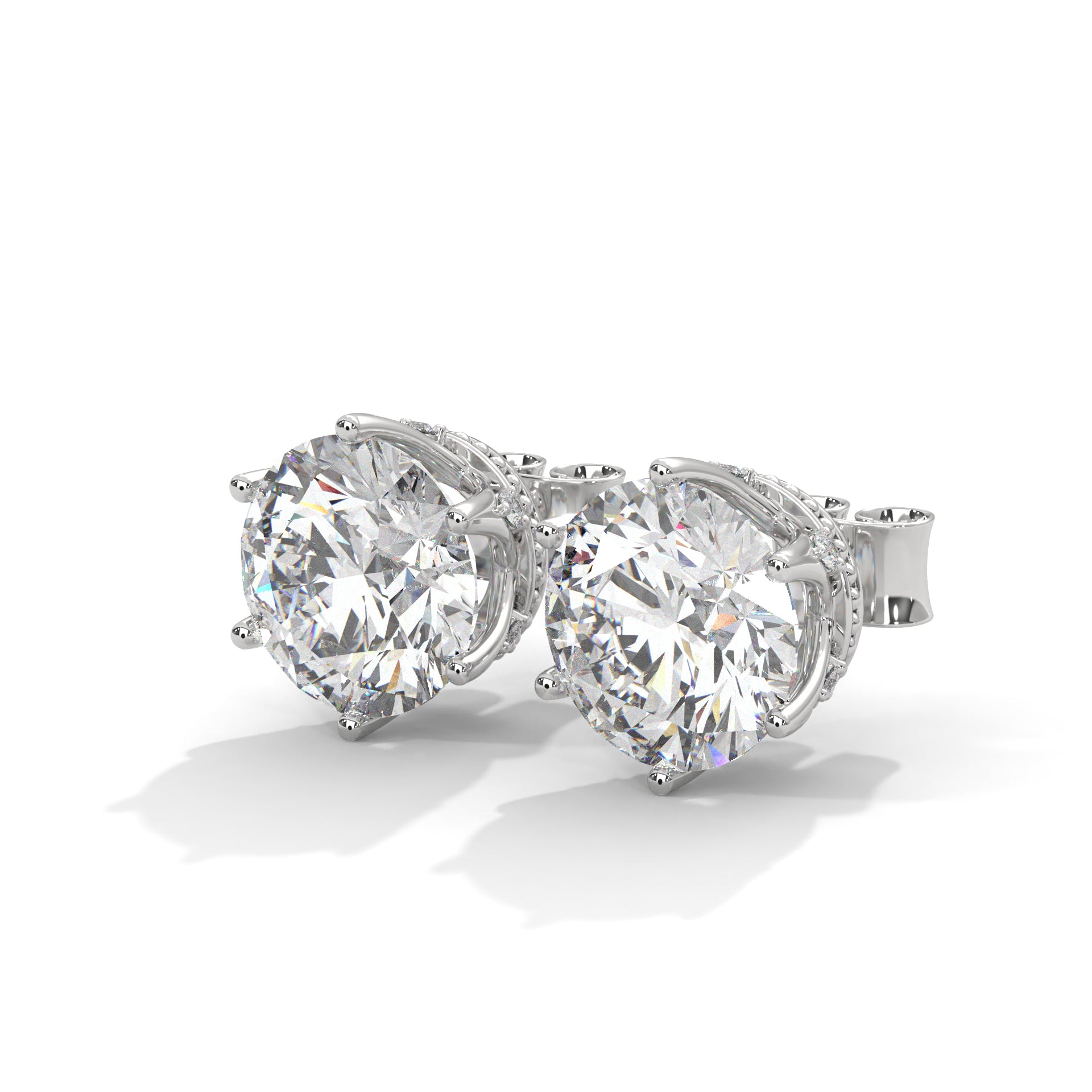 Classic Round-Cut Halo Diamond Stud Earrings in 14K Gold | 2-6 CTW
