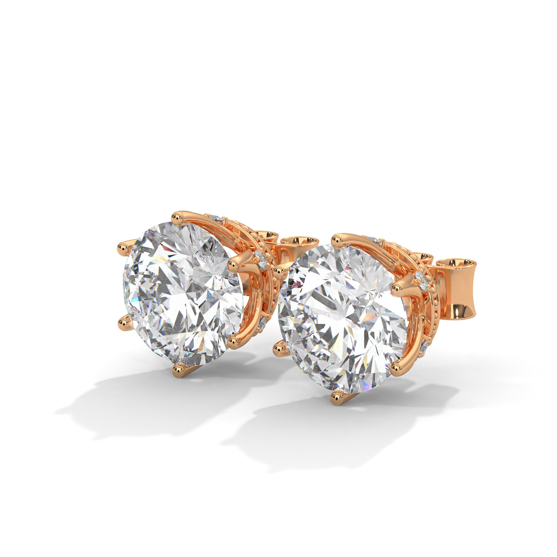 Classic Round-Cut Halo Diamond Stud Earrings in 14K Gold | 2-6 CTW