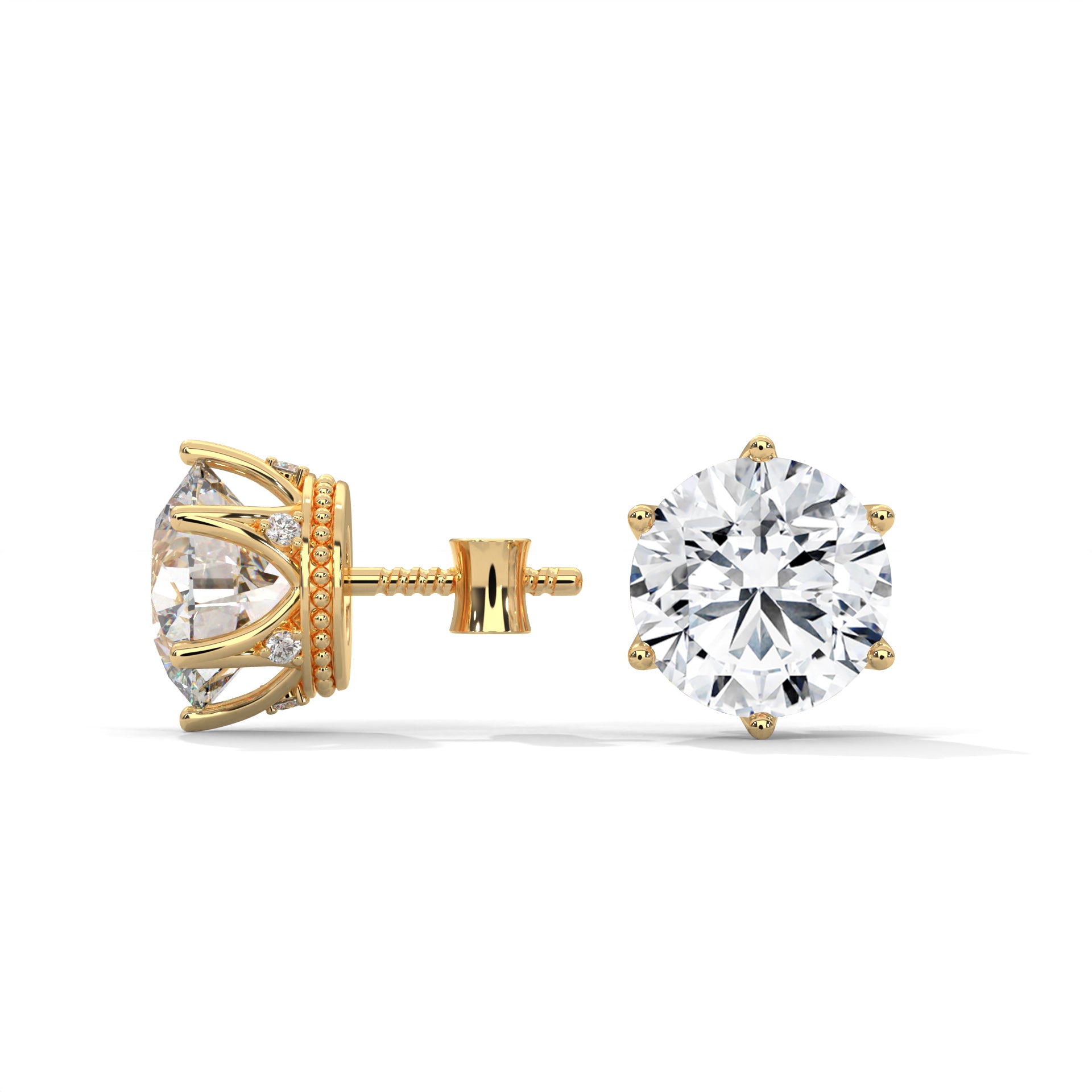 Classic Round-Cut Halo Diamond Stud Earrings in 14K Gold | 2-6 CTW