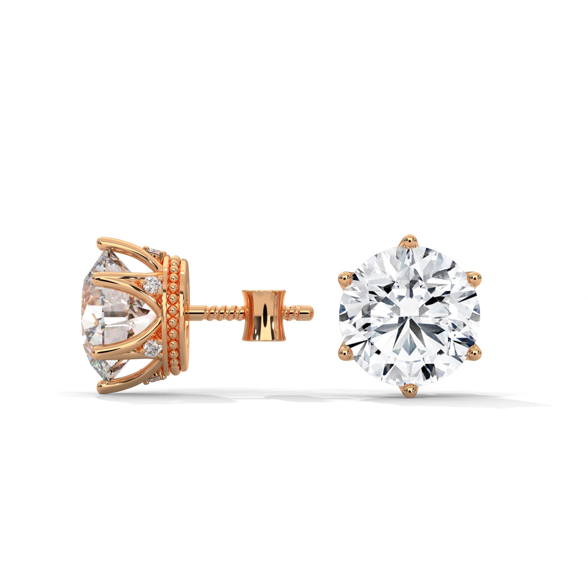 Classic Round-Cut Halo Diamond Stud Earrings in 14K Gold | 2-6 CTW