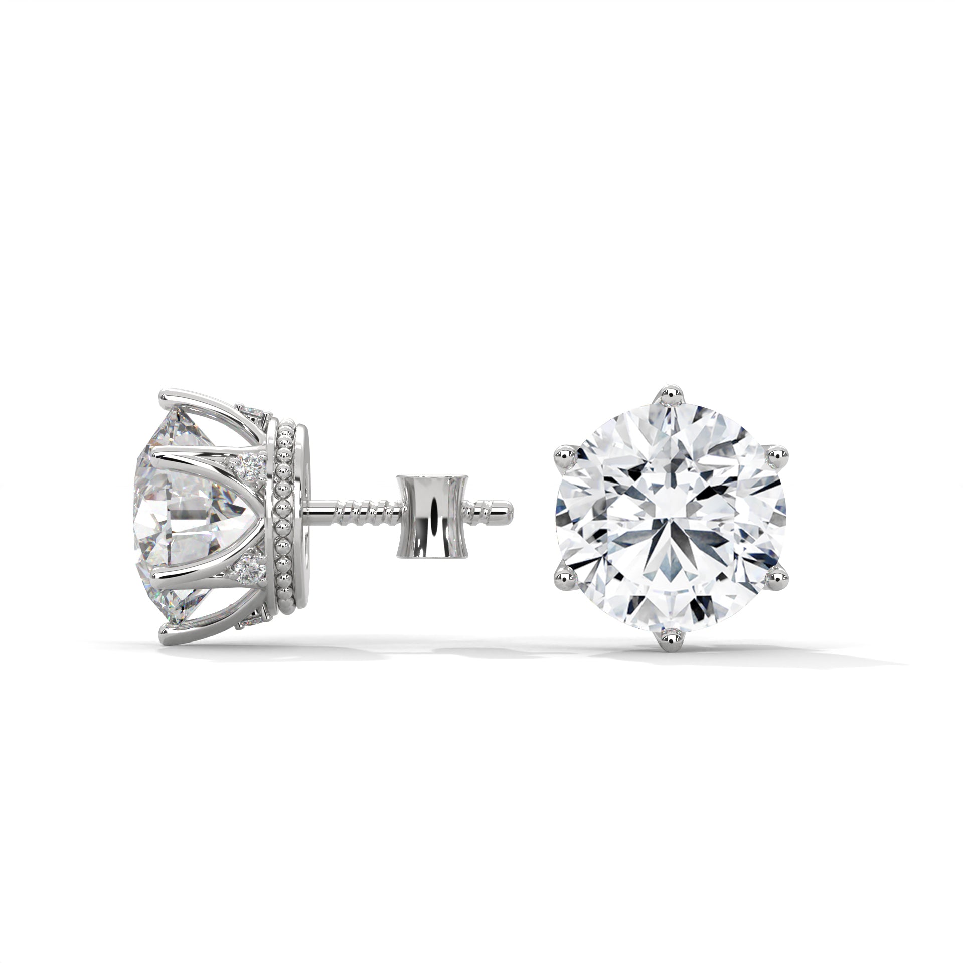 Classic Round-Cut Halo Diamond Stud Earrings in 14K Gold | 2-6 CTW