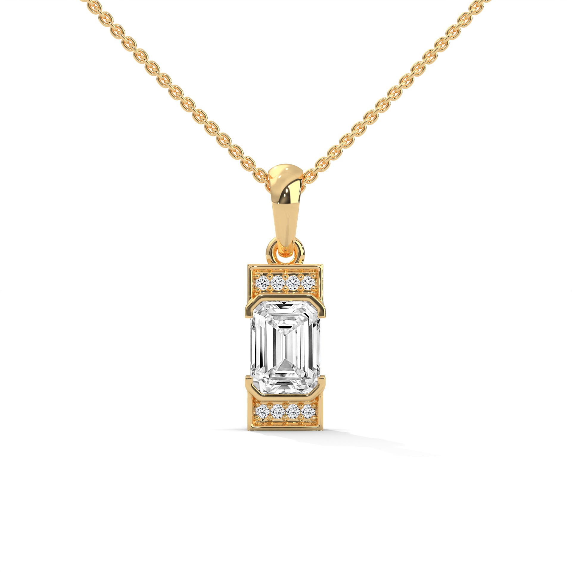 Regal Radiance: 14K Gold Emerald-Cut Diamond Pendant Necklace | 1.04 CTW