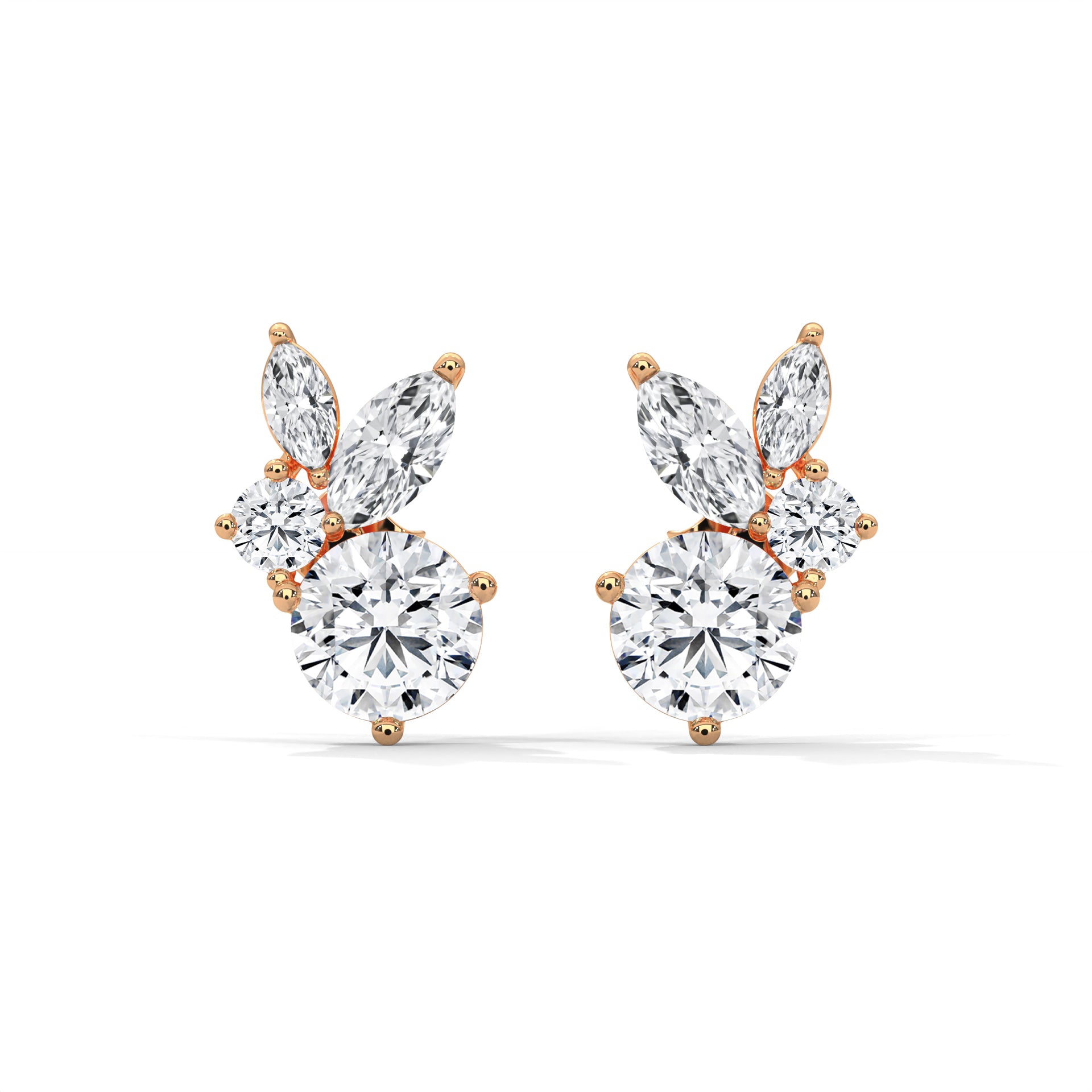 Rabbit- inspired Diamond Stud Earrings in 14K Gold | 1.41 CTW