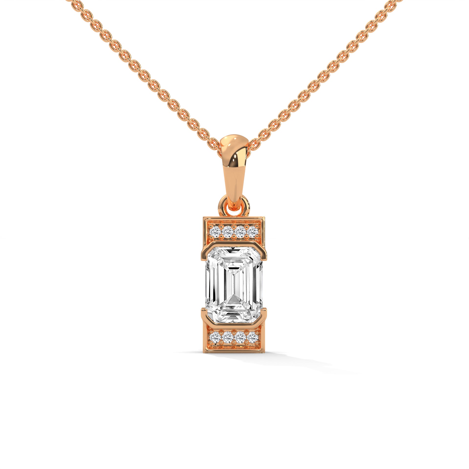 Regal Radiance: 14K Gold Emerald-Cut Diamond Pendant Necklace | 1.04 CTW