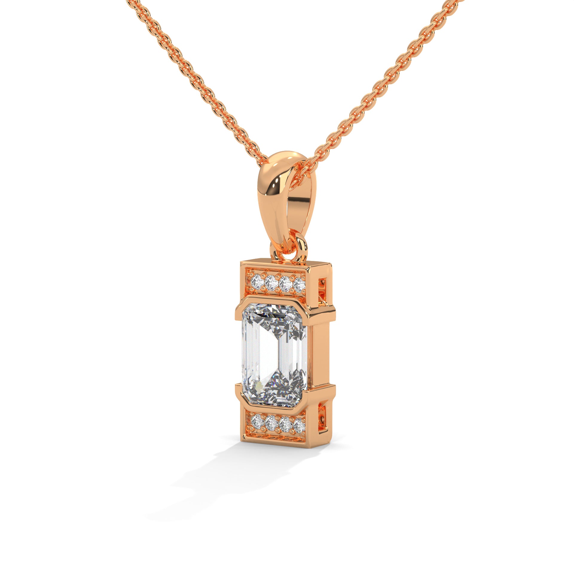 Regal Radiance: 14K Gold Emerald-Cut Diamond Pendant Necklace | 1.04 CTW
