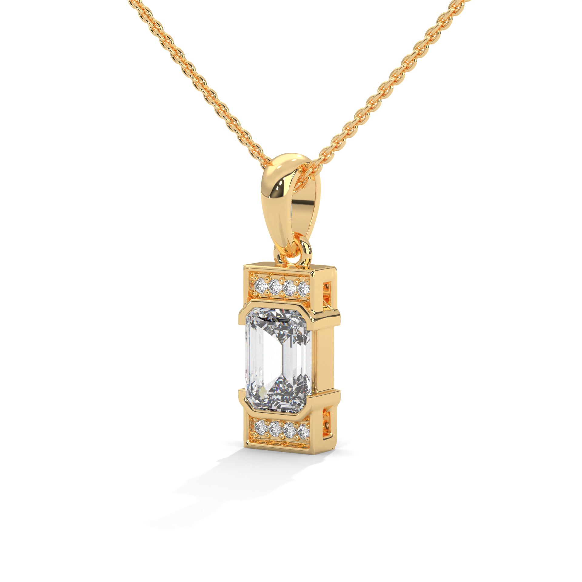 Regal Radiance: 14K Gold Emerald-Cut Diamond Pendant Necklace | 1.04 CTW