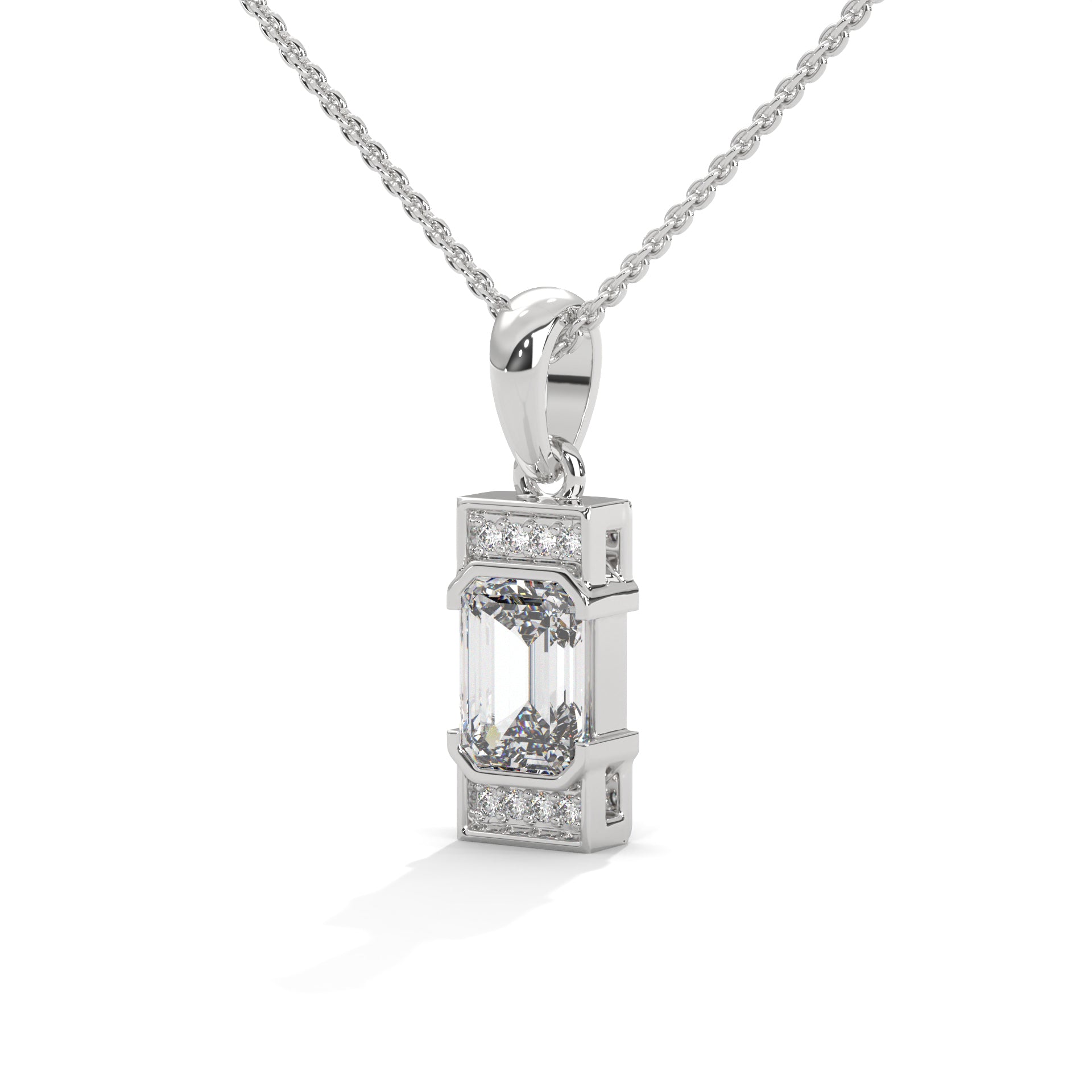 Regal Radiance: 14K Gold Emerald-Cut Diamond Pendant Necklace | 1.04 CTW