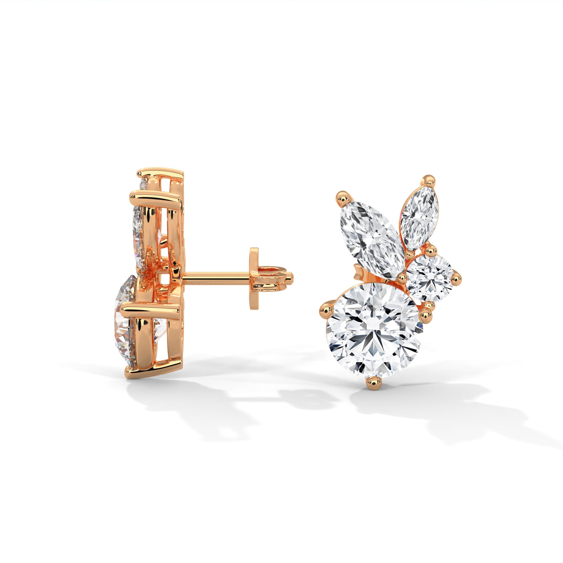 Rabbit- inspired Diamond Stud Earrings in 14K Gold | 1.41 CTW