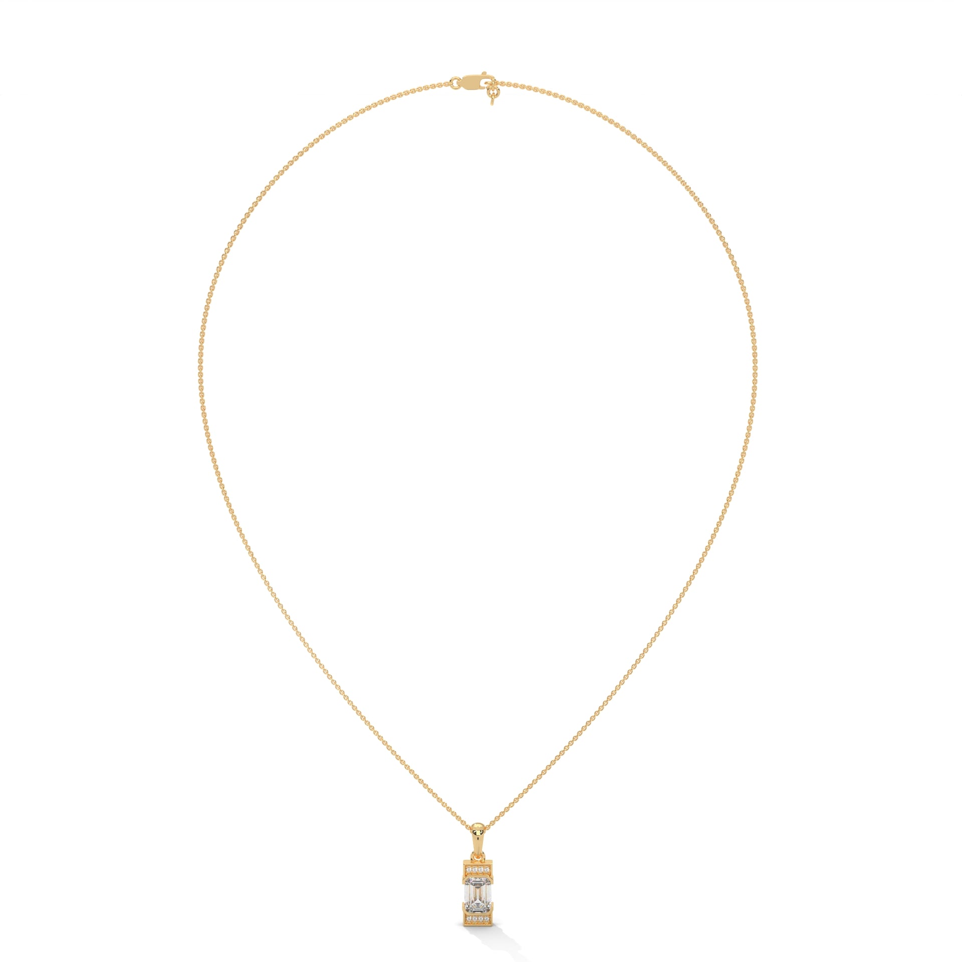 Regal Radiance: 14K Gold Emerald-Cut Diamond Pendant Necklace | 1.04 CTW