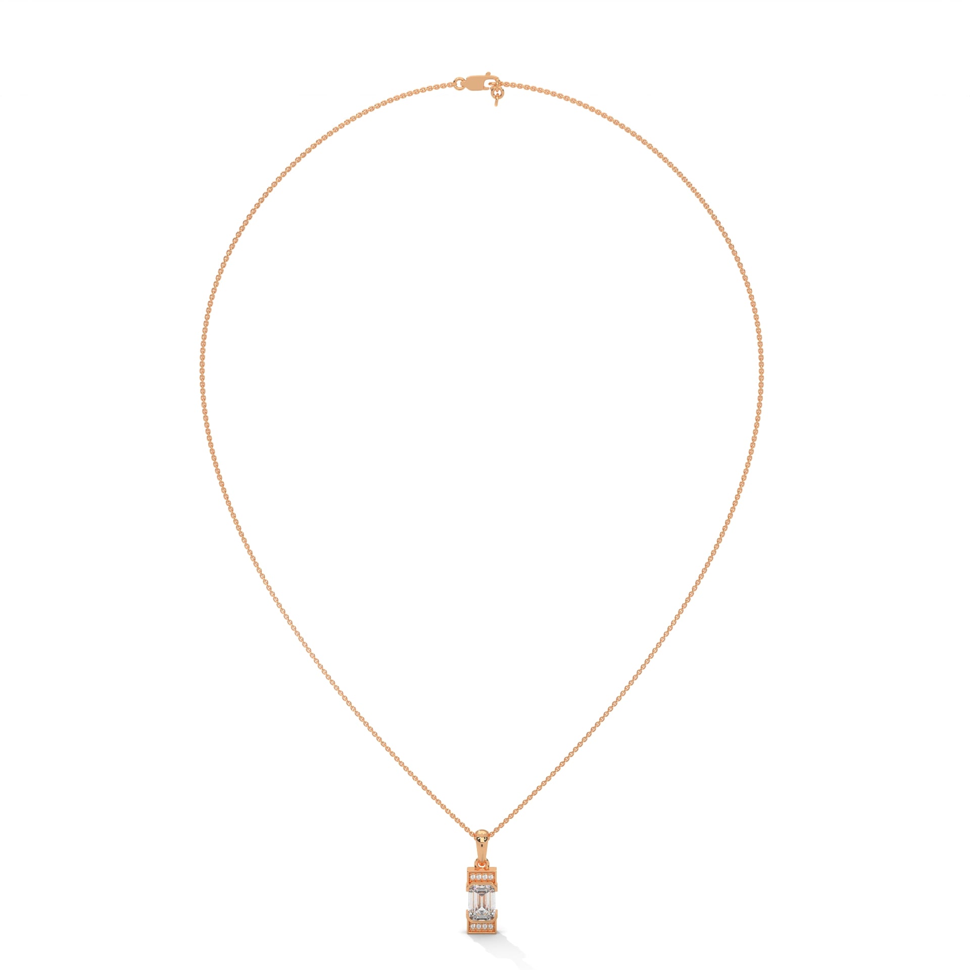 Regal Radiance: 14K Gold Emerald-Cut Diamond Pendant Necklace | 1.04 CTW