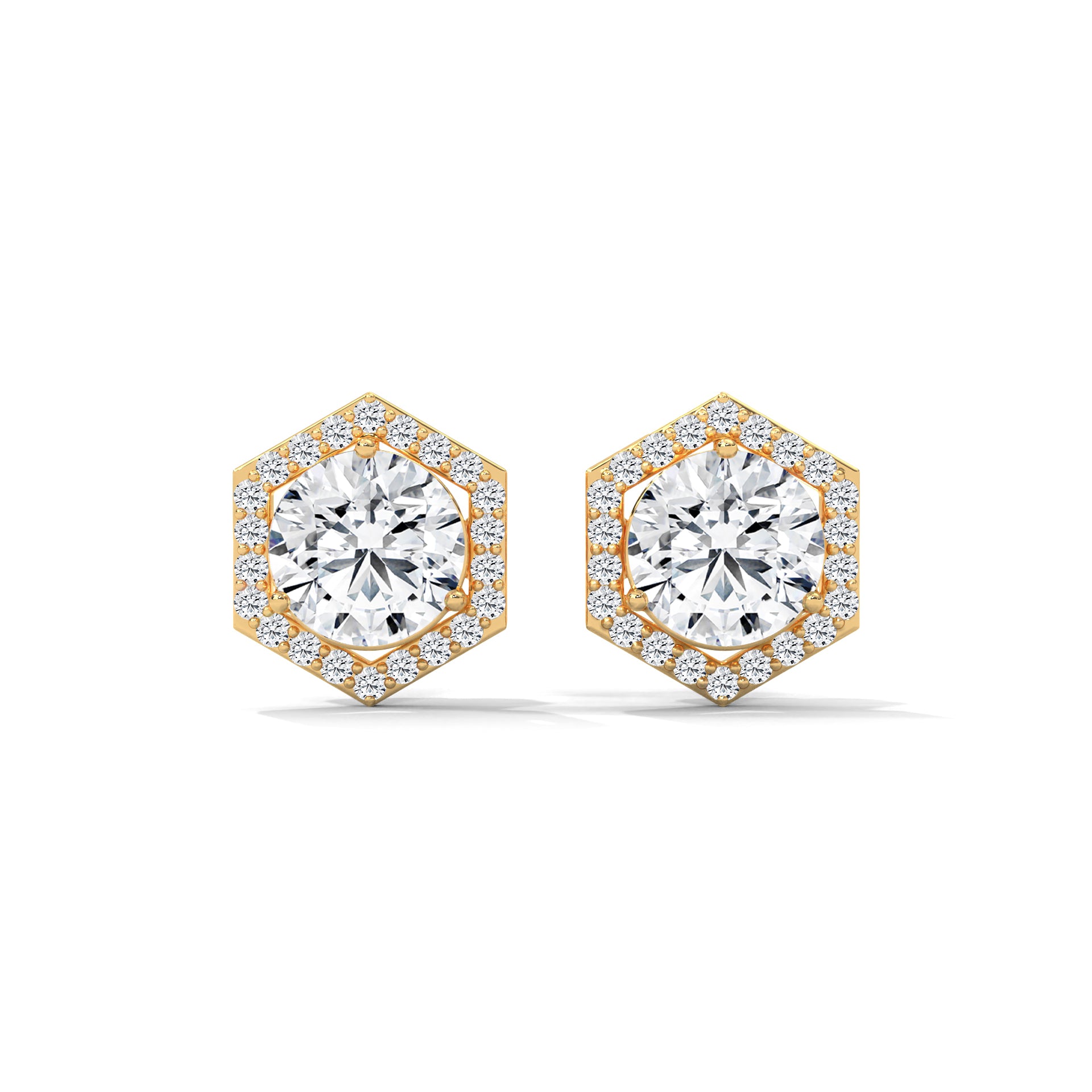 Hexagon Halo Diamond Stud Earrings Lab Grown Diamond | 2-6ctw
