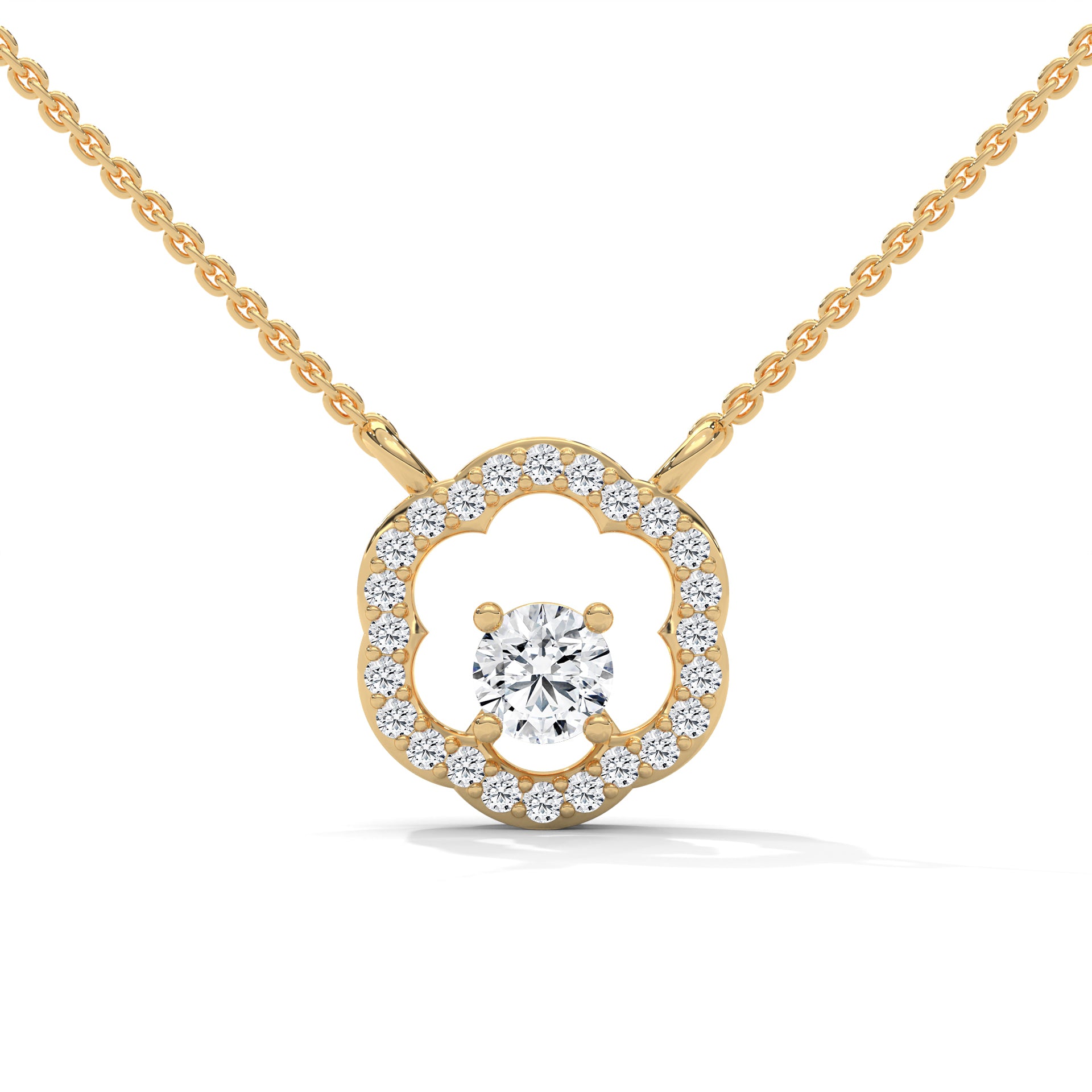 Floral Bloom: 14K Gold Round-Cut Diamond Flower Pendant Necklace | 0.32 CTW