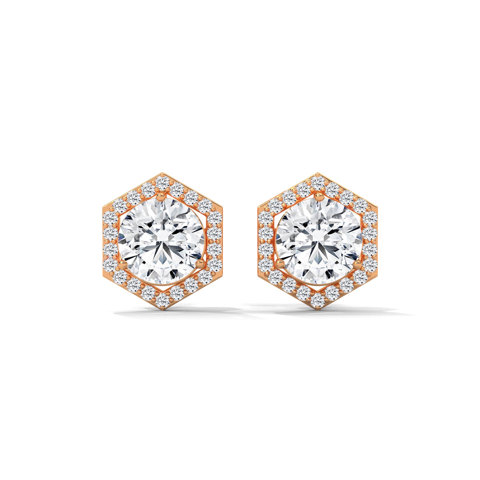 Hexagon Halo Diamond Stud Earrings Lab Grown Diamond | 2-6ctw