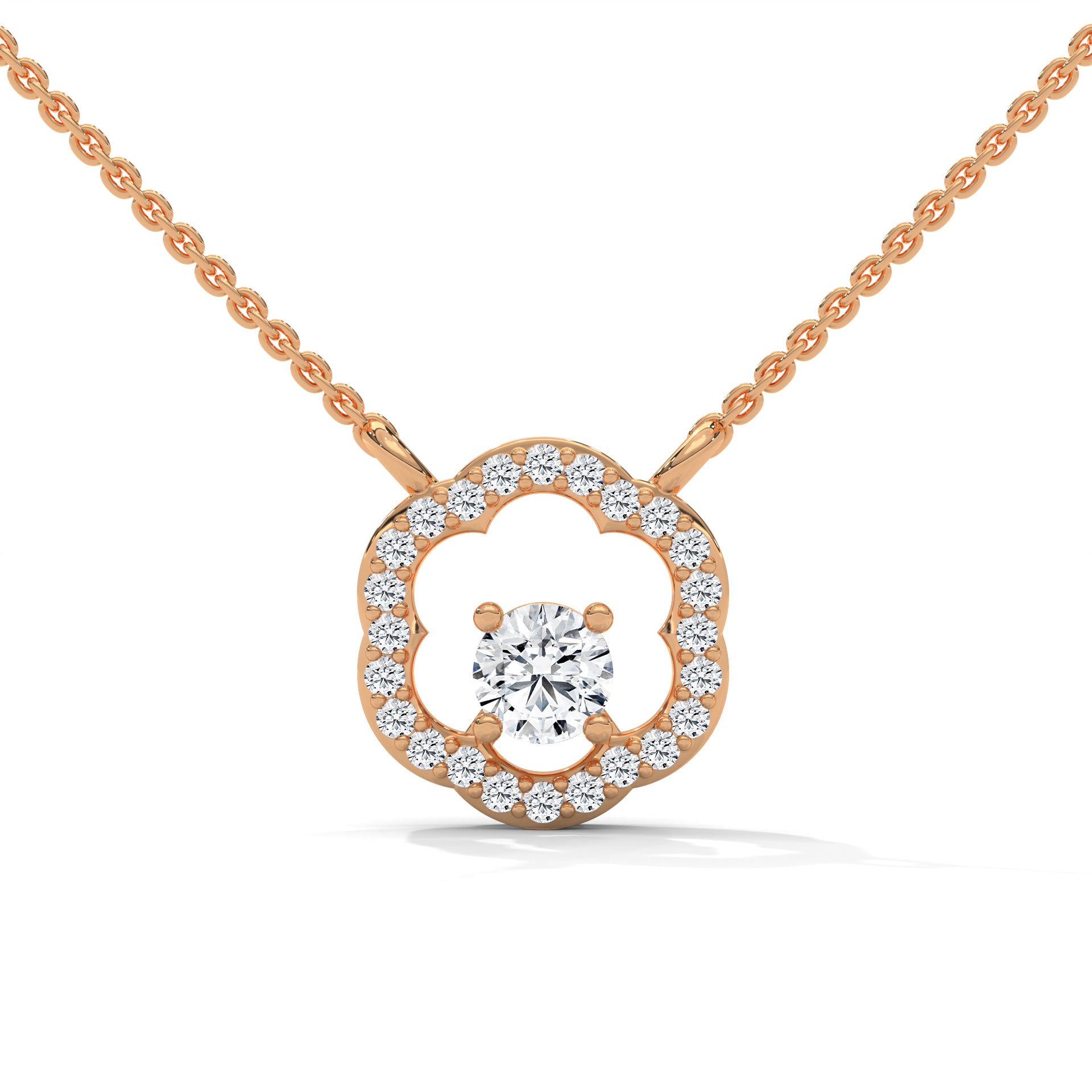 Floral Bloom: 14K Gold Round-Cut Diamond Flower Pendant Necklace | 0.32 CTW