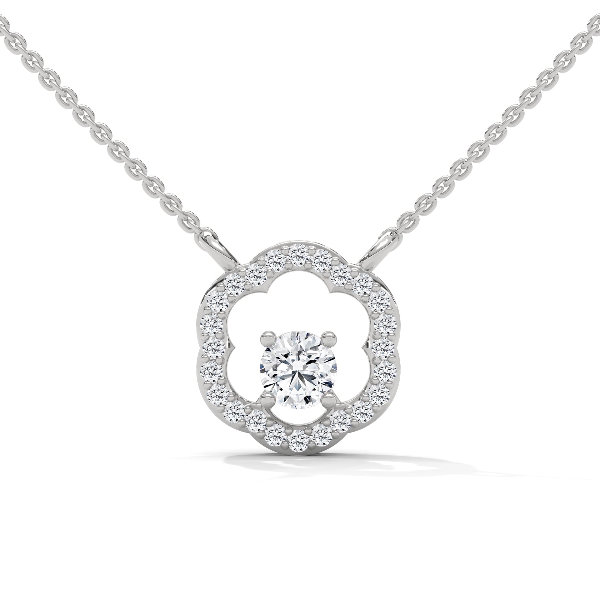 Floral Bloom: 14K Gold Round-Cut Diamond Flower Pendant Necklace | 0.32 CTW