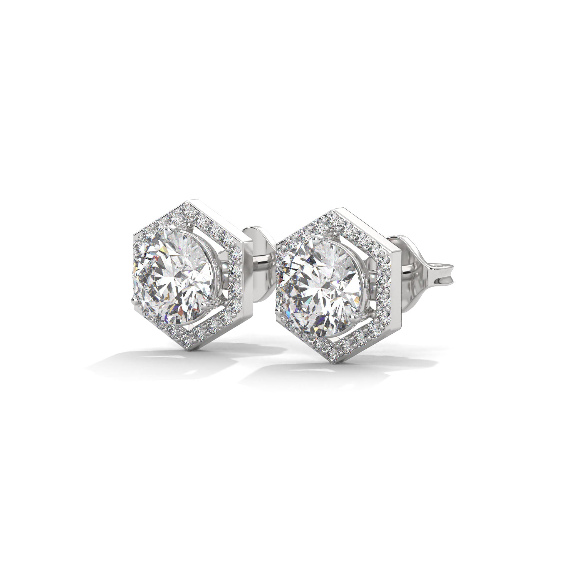 Hexagon Halo Diamond Stud Earrings Lab Grown Diamond | 2-6ctw