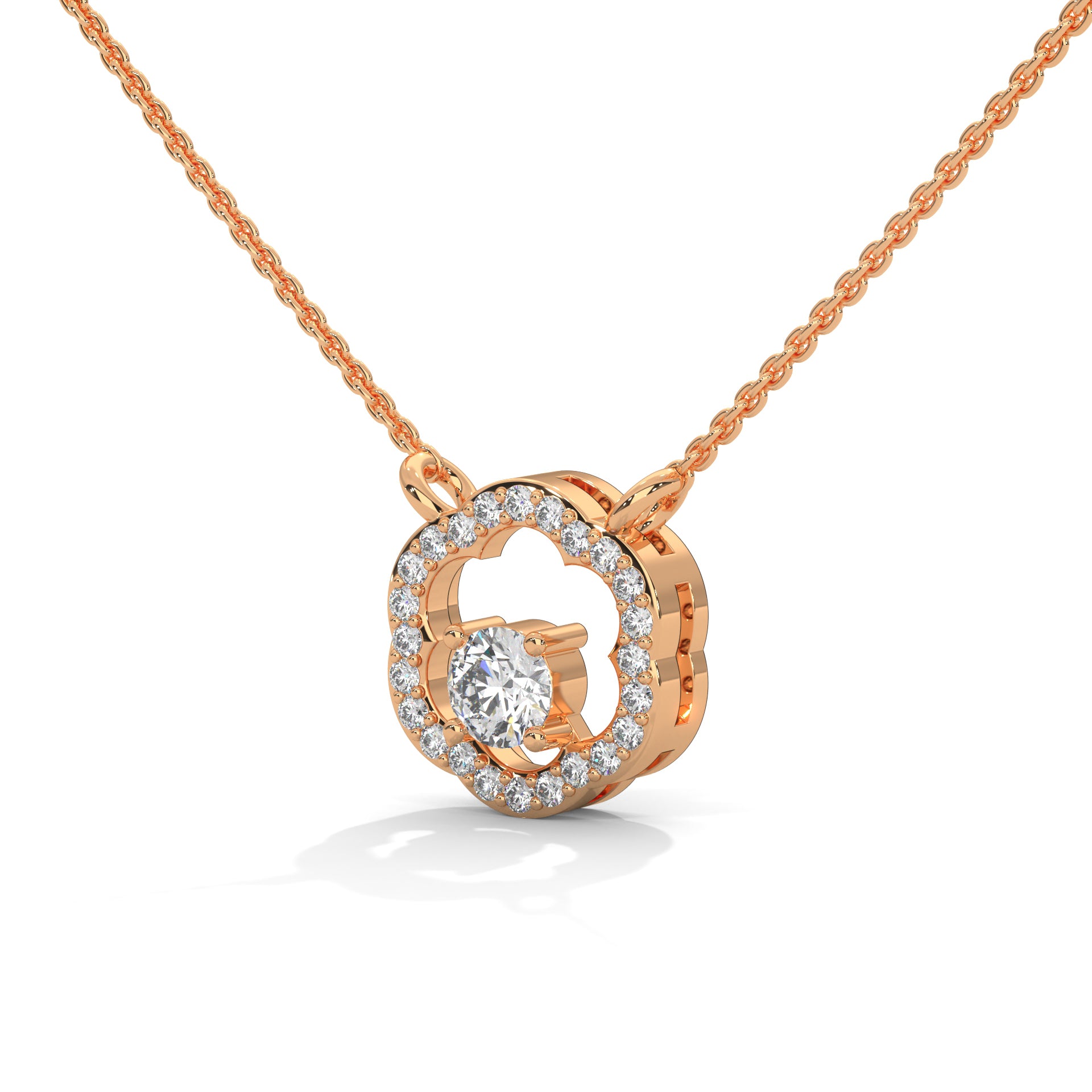Floral Bloom: 14K Gold Round-Cut Diamond Flower Pendant Necklace | 0.32 CTW