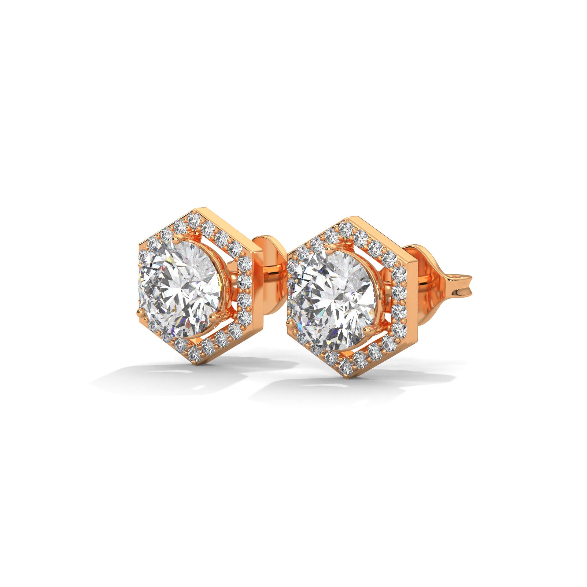 Hexagon Halo Diamond Stud Earrings Lab Grown Diamond | 2-6ctw