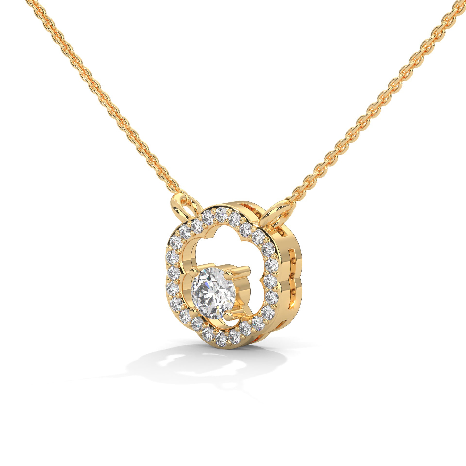 Floral Bloom: 14K Gold Round-Cut Diamond Flower Pendant Necklace | 0.32 CTW