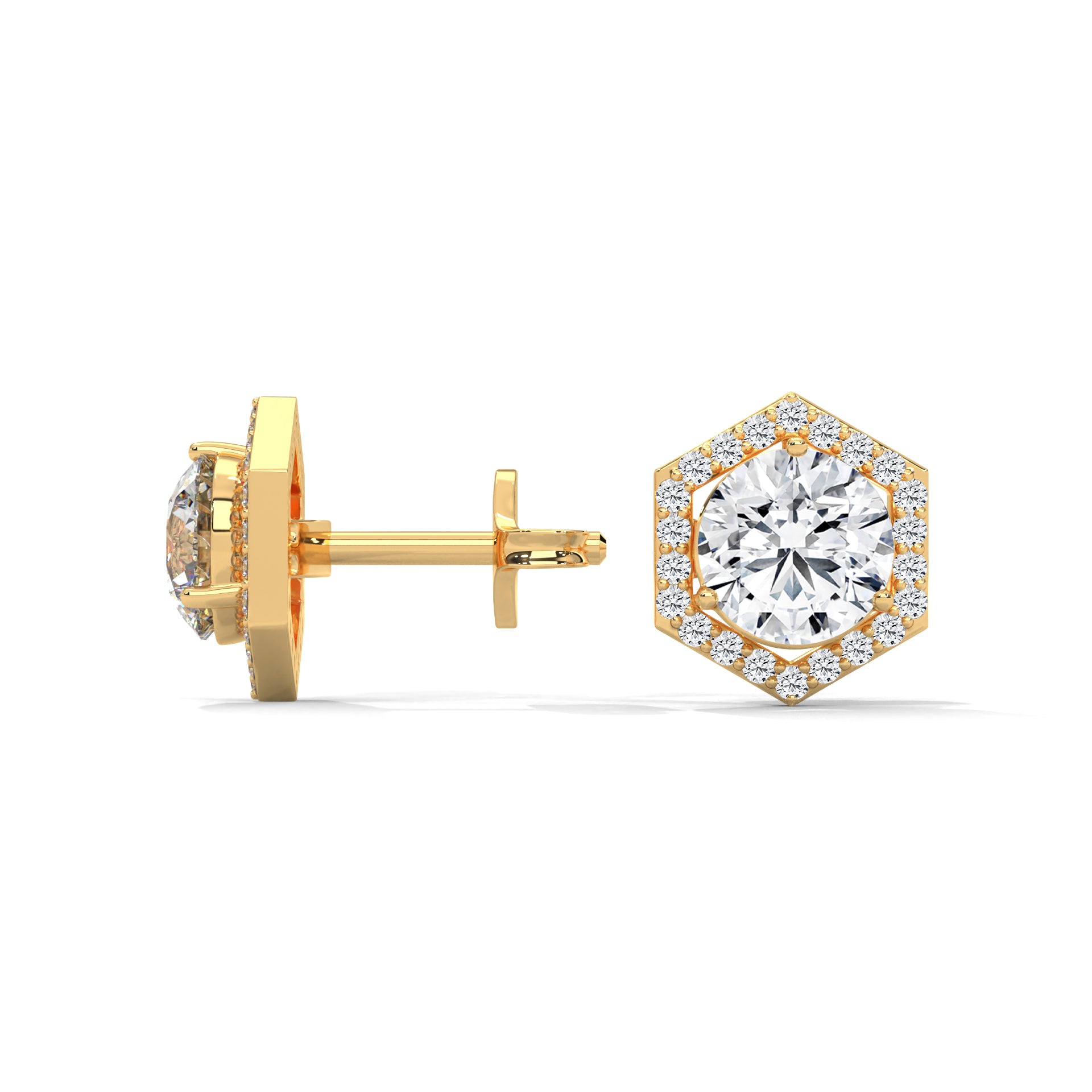 Hexagon Halo Diamond Stud Earrings Lab Grown Diamond | 2-6ctw