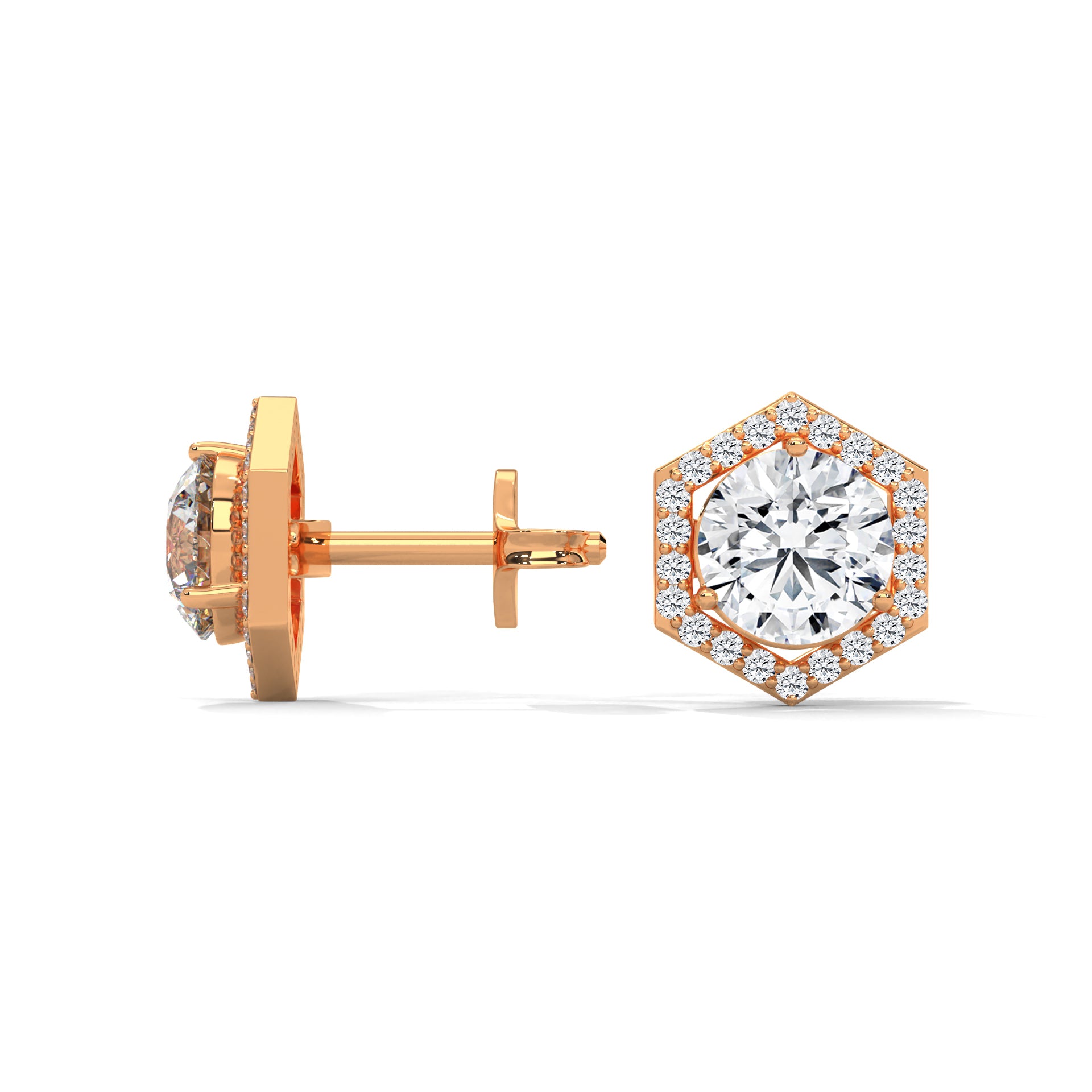 Hexagon Halo Diamond Stud Earrings Lab Grown Diamond | 2-6ctw