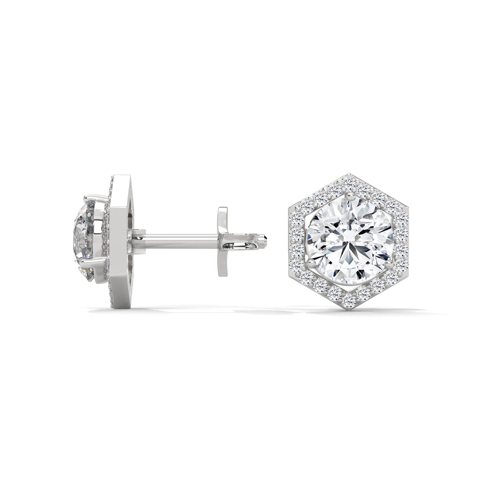 Hexagon Halo Diamond Stud Earrings Lab Grown Diamond | 2-6ctw