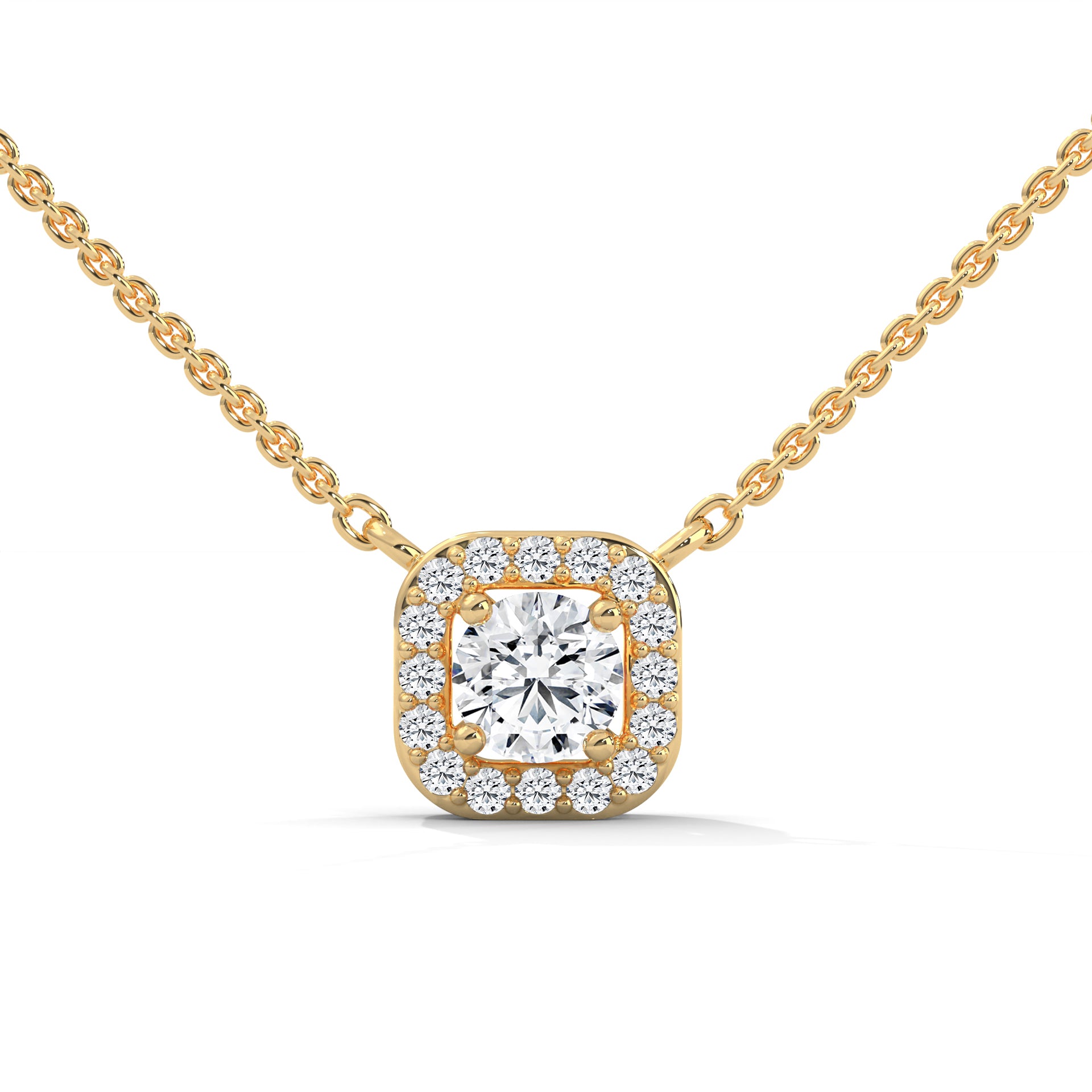 Timeless Halo: 14K Gold Round-Cut Diamond Halo Pendant Necklace | 0.33CTW