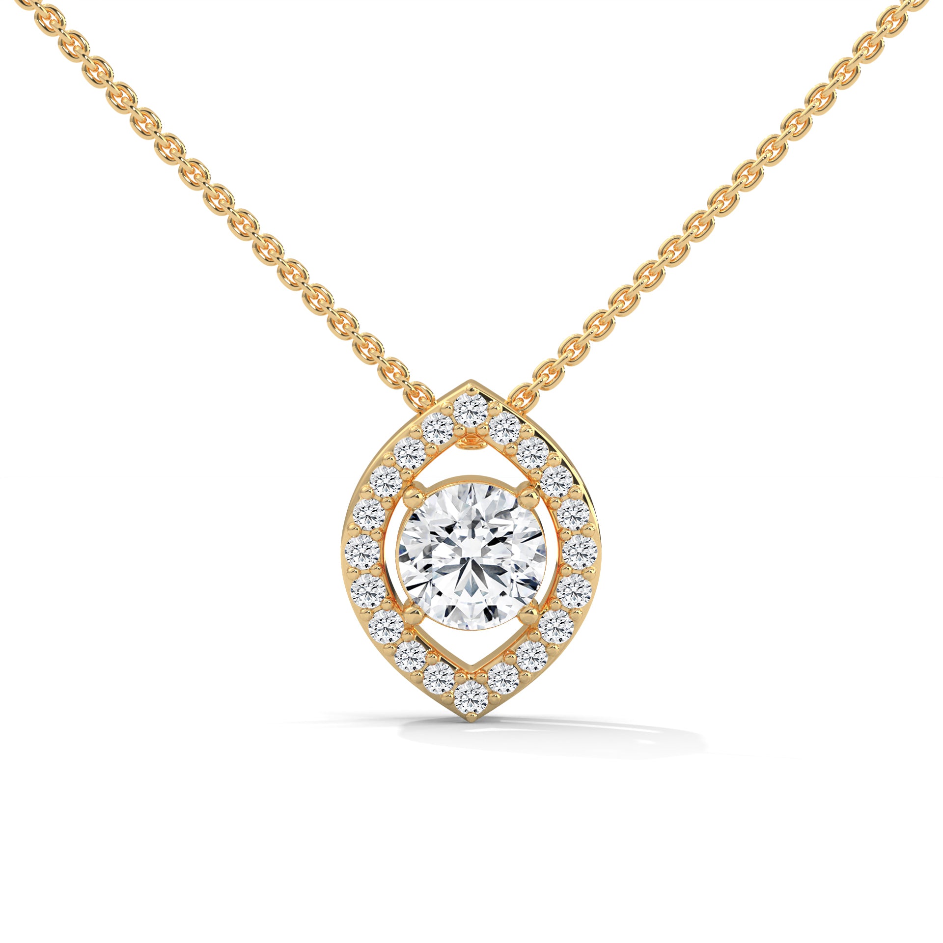 Ethereal Glow: Gold Floating Halo Diamond Pendant Necklace| 0.64 CTW