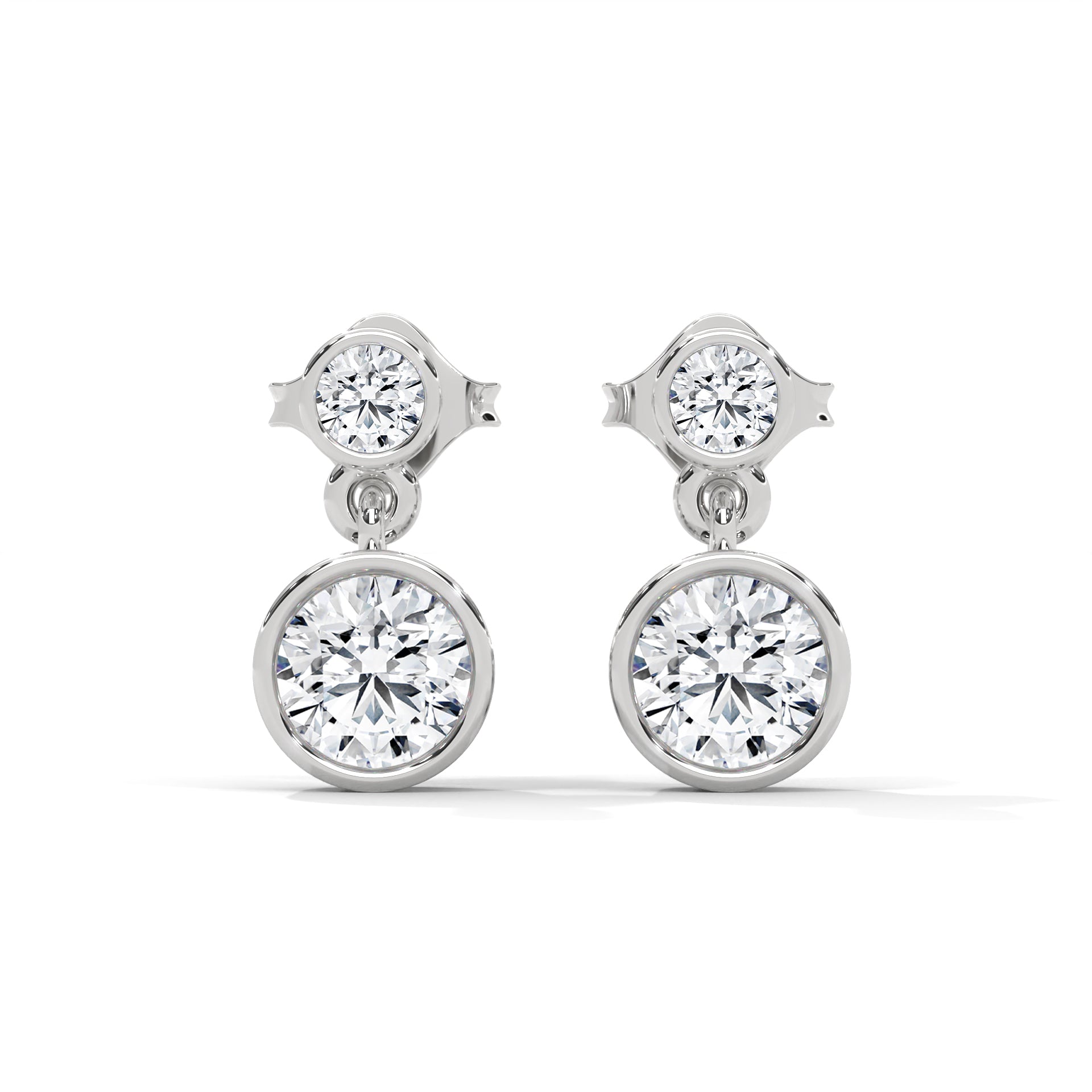 Bezel Set Two-Stone Drop Diamond Earrings with 1.16 ctw Lab Grown Diamond