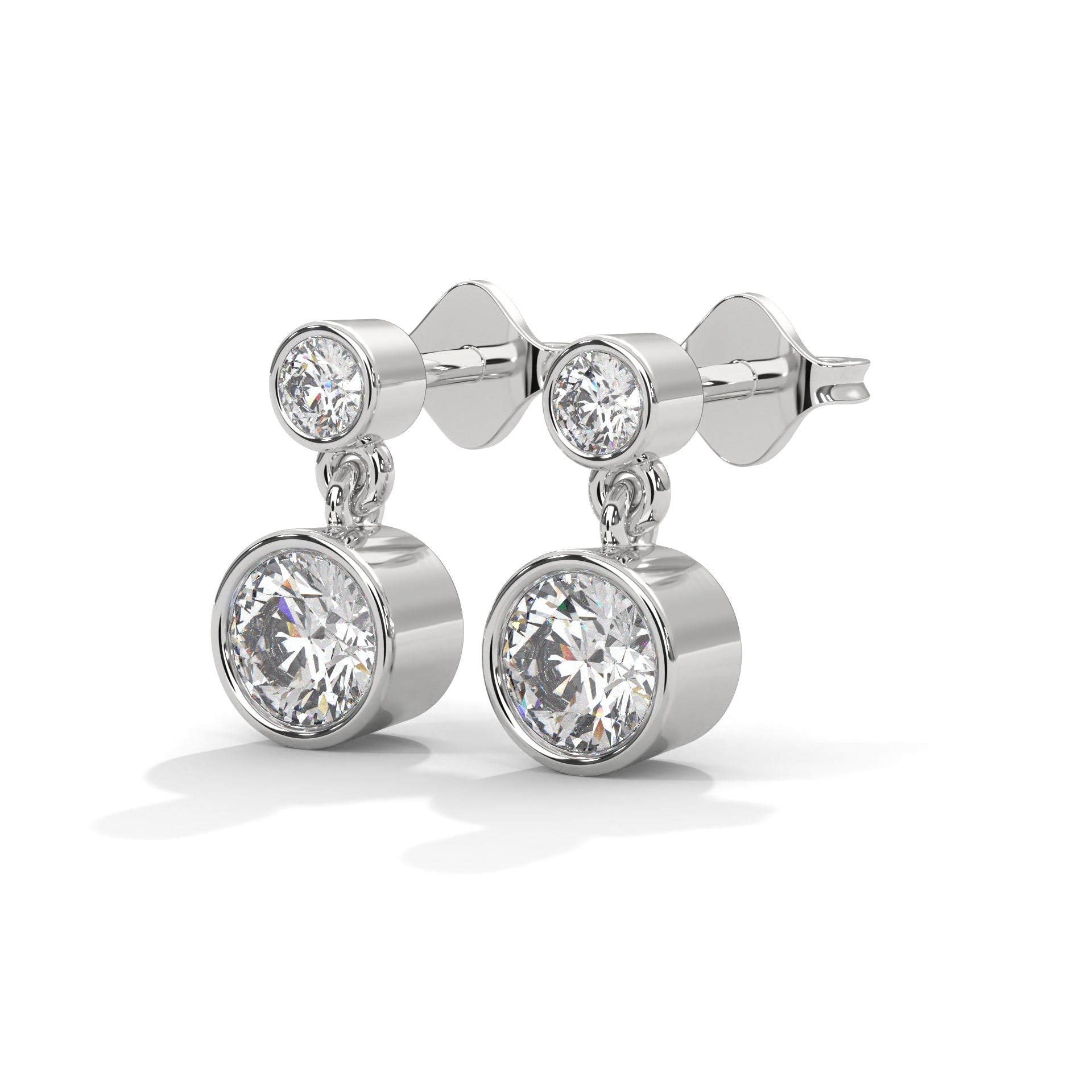 Bezel Set Two-Stone Drop Diamond Earrings with 1.16 ctw Lab Grown Diamond