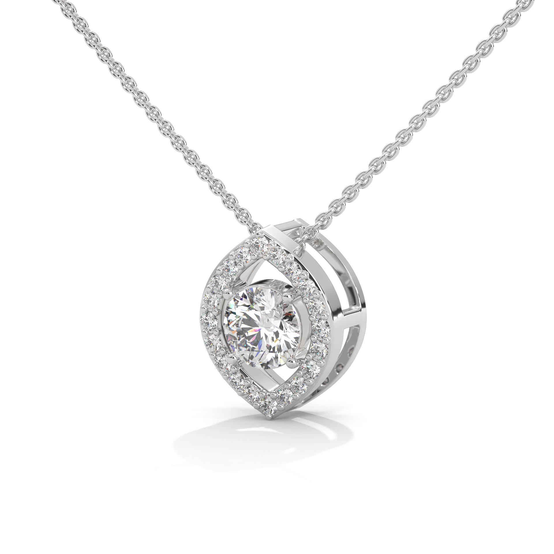 Ethereal Glow: Gold Floating Halo Diamond Pendant Necklace| 0.64 CTW