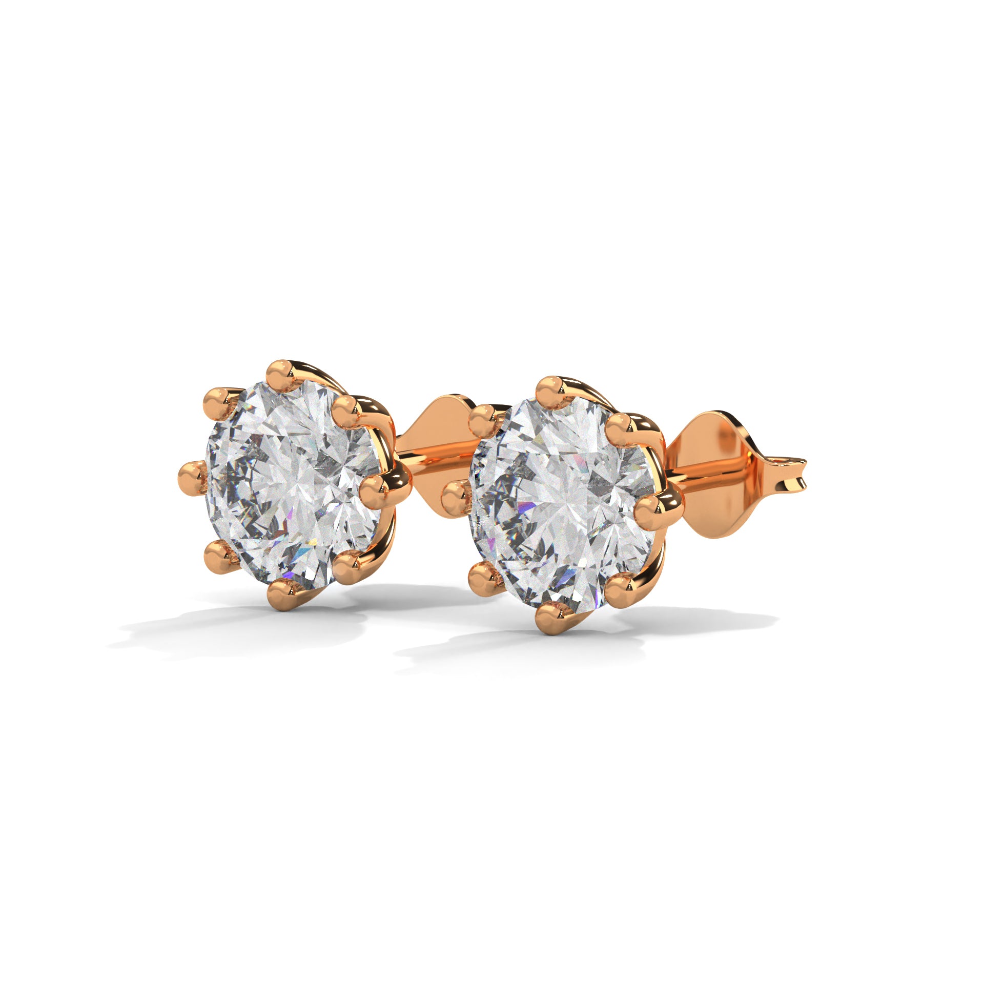 Elegant 8-Prong Round-Cut 14K Gold Stud Earrings| IGI Certified