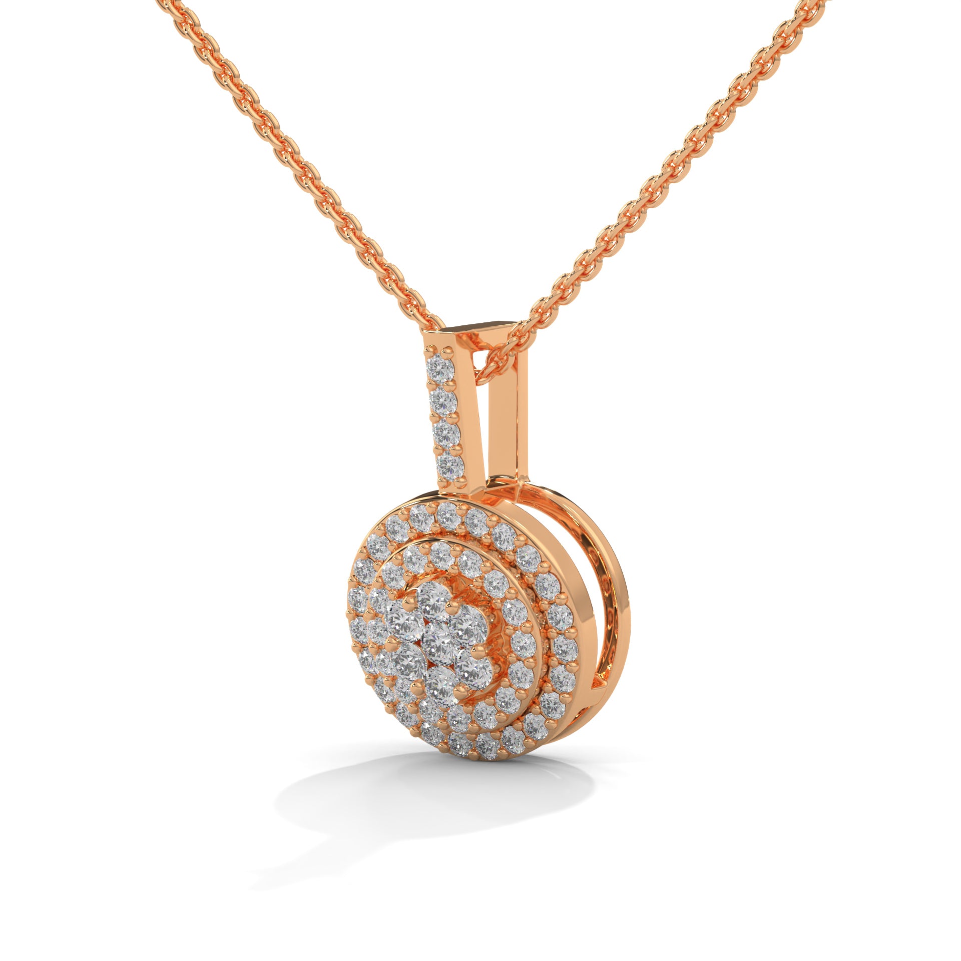 Gold Triple Halo Round Diamond Pendant Necklace | 0.32CTW